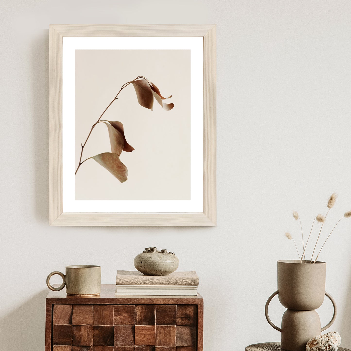 Poster Beiger Trockener Eukalyptus Rahmen Holz Mit Passepartout Farbe Natürlich