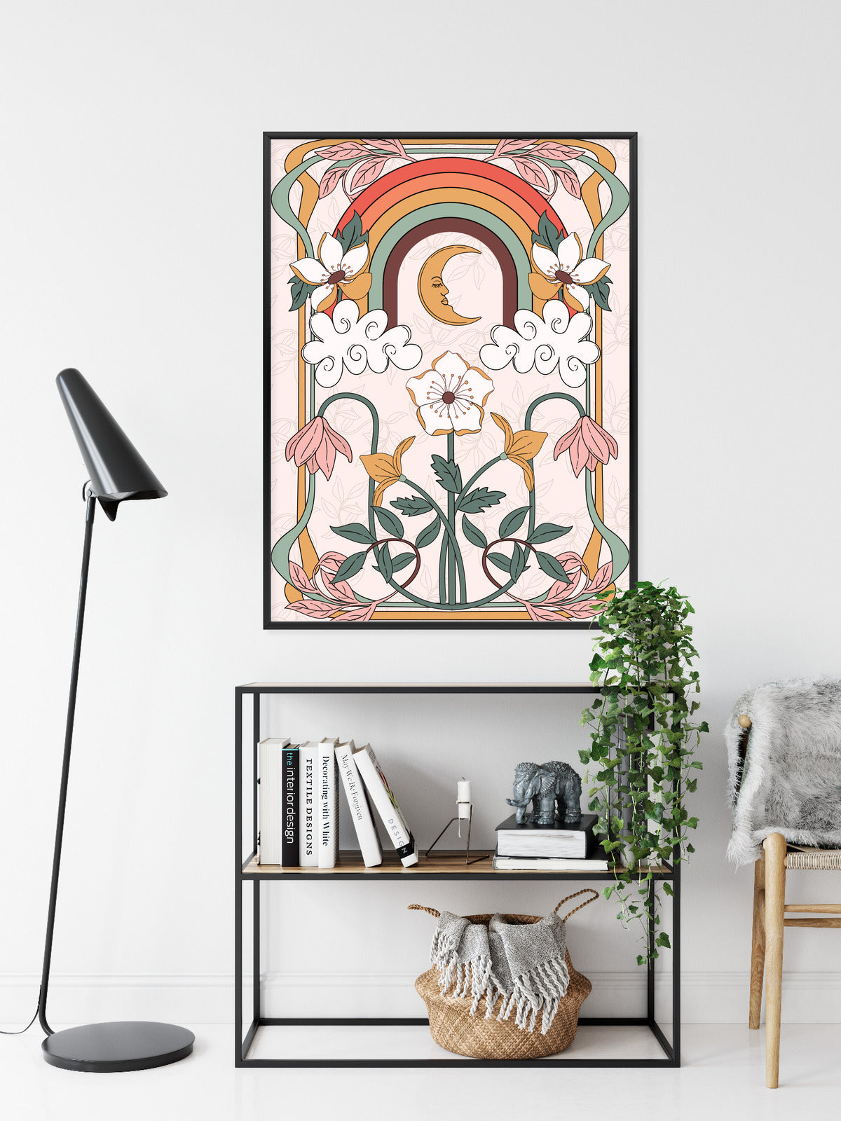 Poster Abstrakte Und Moderne Grafiken Mit Ornamenten Und Pflanzen Rahmen Holz Mit Passepartout Farbe Natürlich