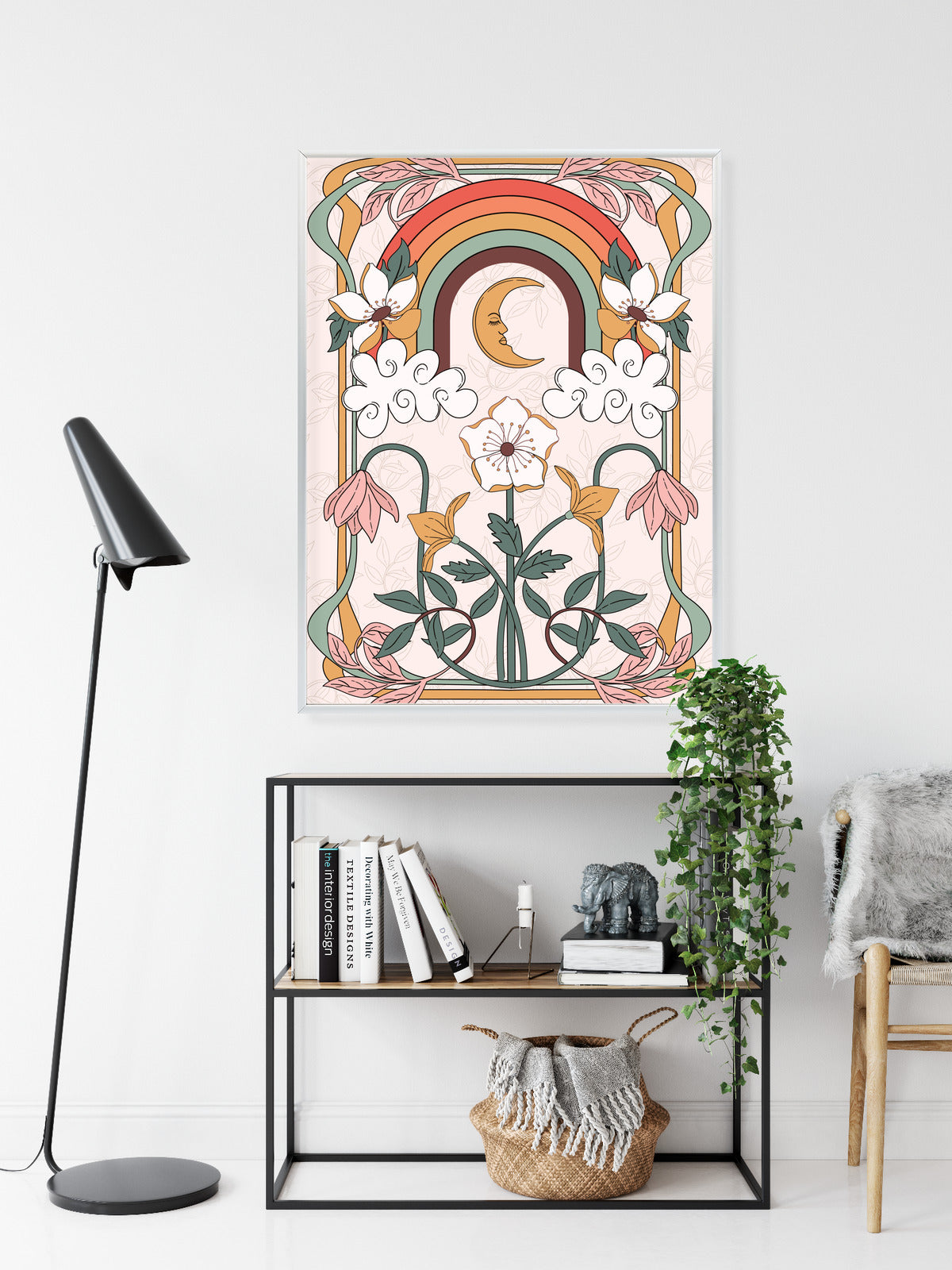 Poster Abstrakte Und Moderne Grafiken Mit Ornamenten Und Pflanzen Rahmen Holz Mit Passepartout Farbe Natürlich