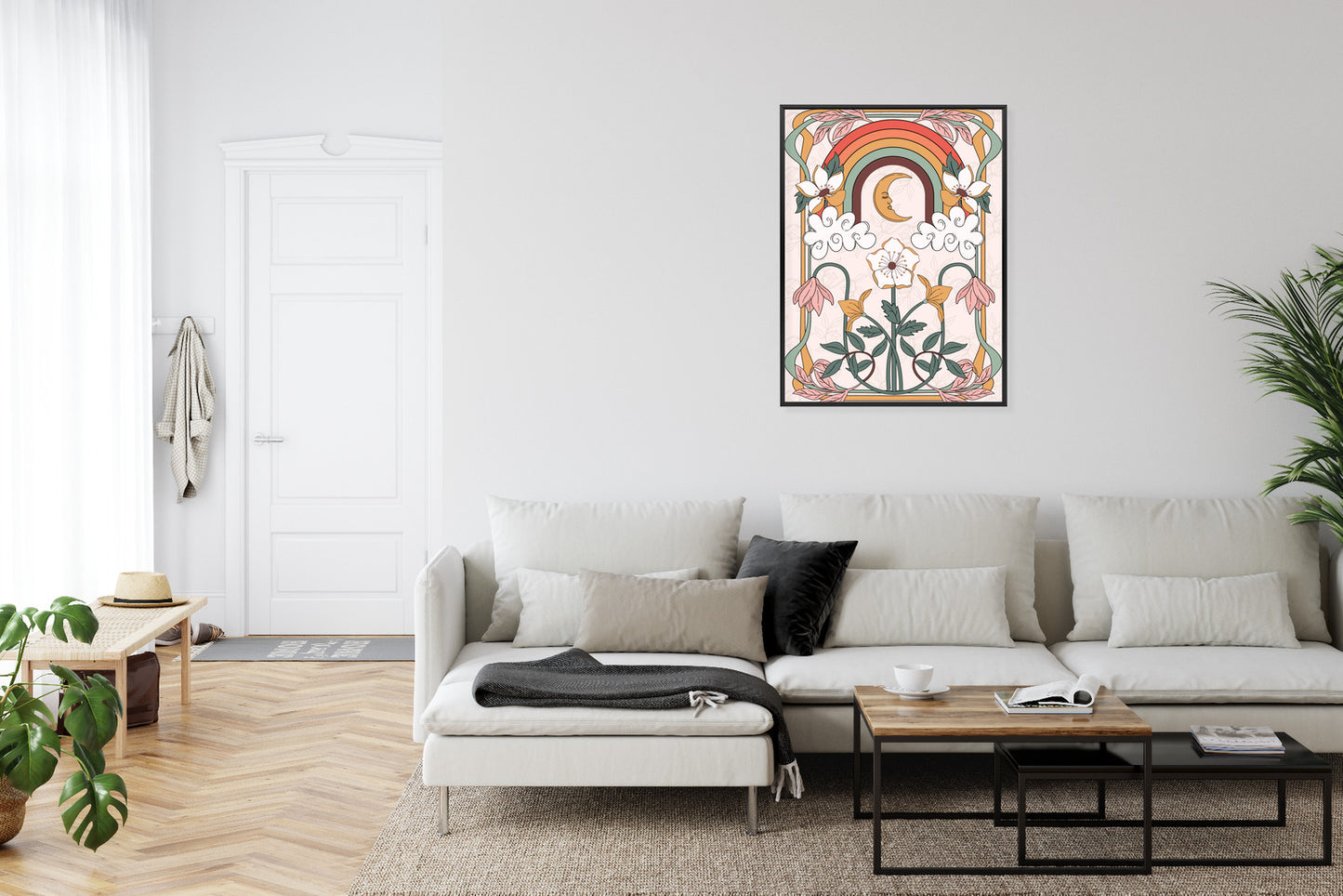 Poster Abstrakte Und Moderne Grafiken Mit Ornamenten Und Pflanzen Rahmen Holz Mit Passepartout Farbe Natürlich