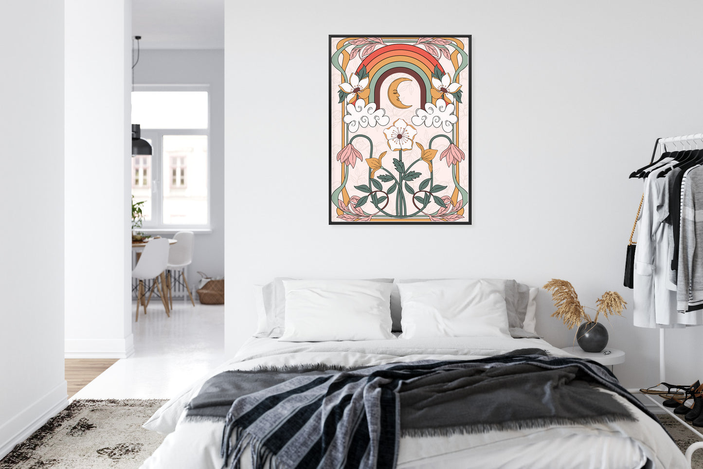 Poster Abstrakte Und Moderne Grafiken Mit Ornamenten Und Pflanzen Rahmen Holz Mit Passepartout Farbe Natürlich