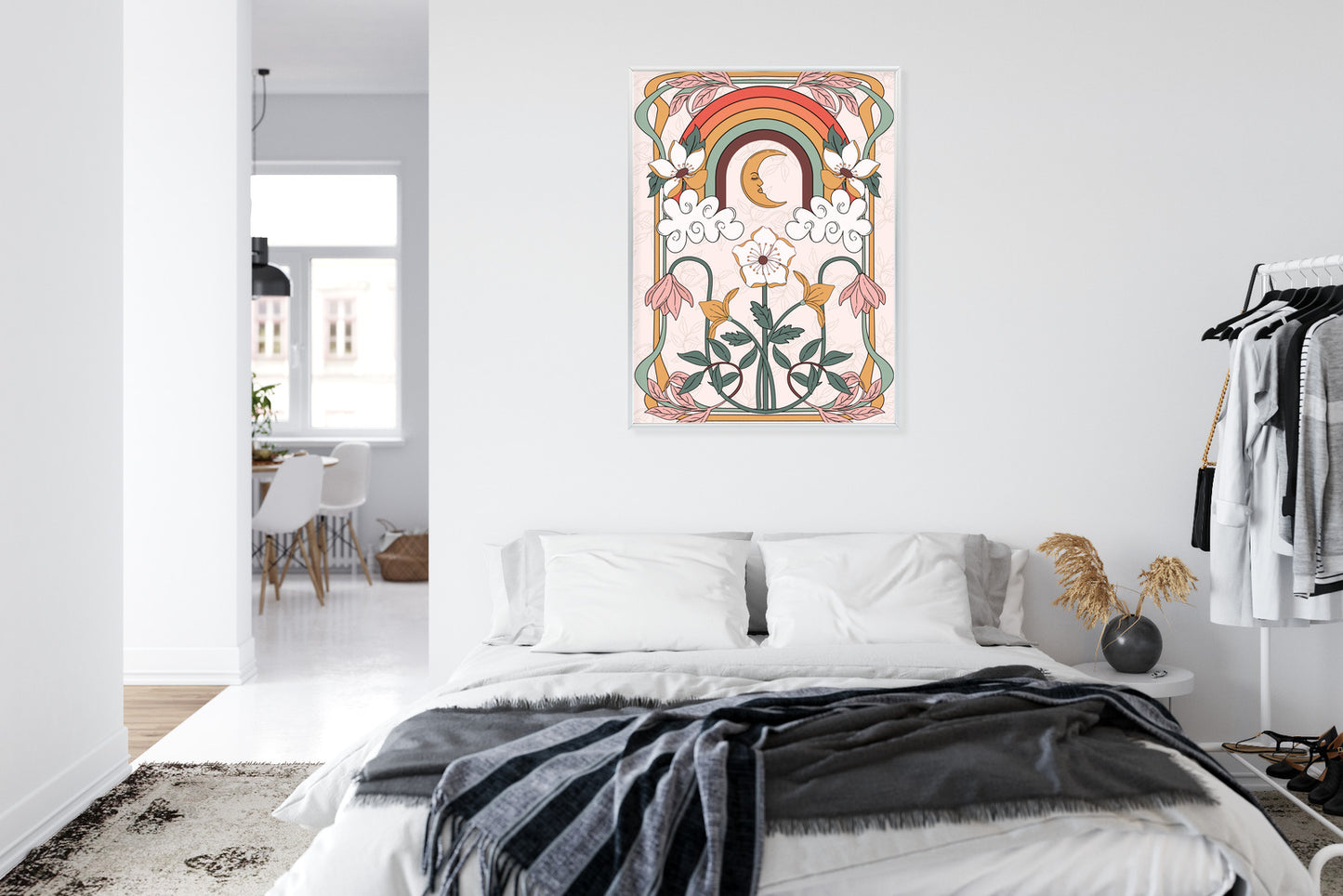 Poster Abstrakte Und Moderne Grafiken Mit Ornamenten Und Pflanzen Rahmen Holz Mit Passepartout Farbe Natürlich