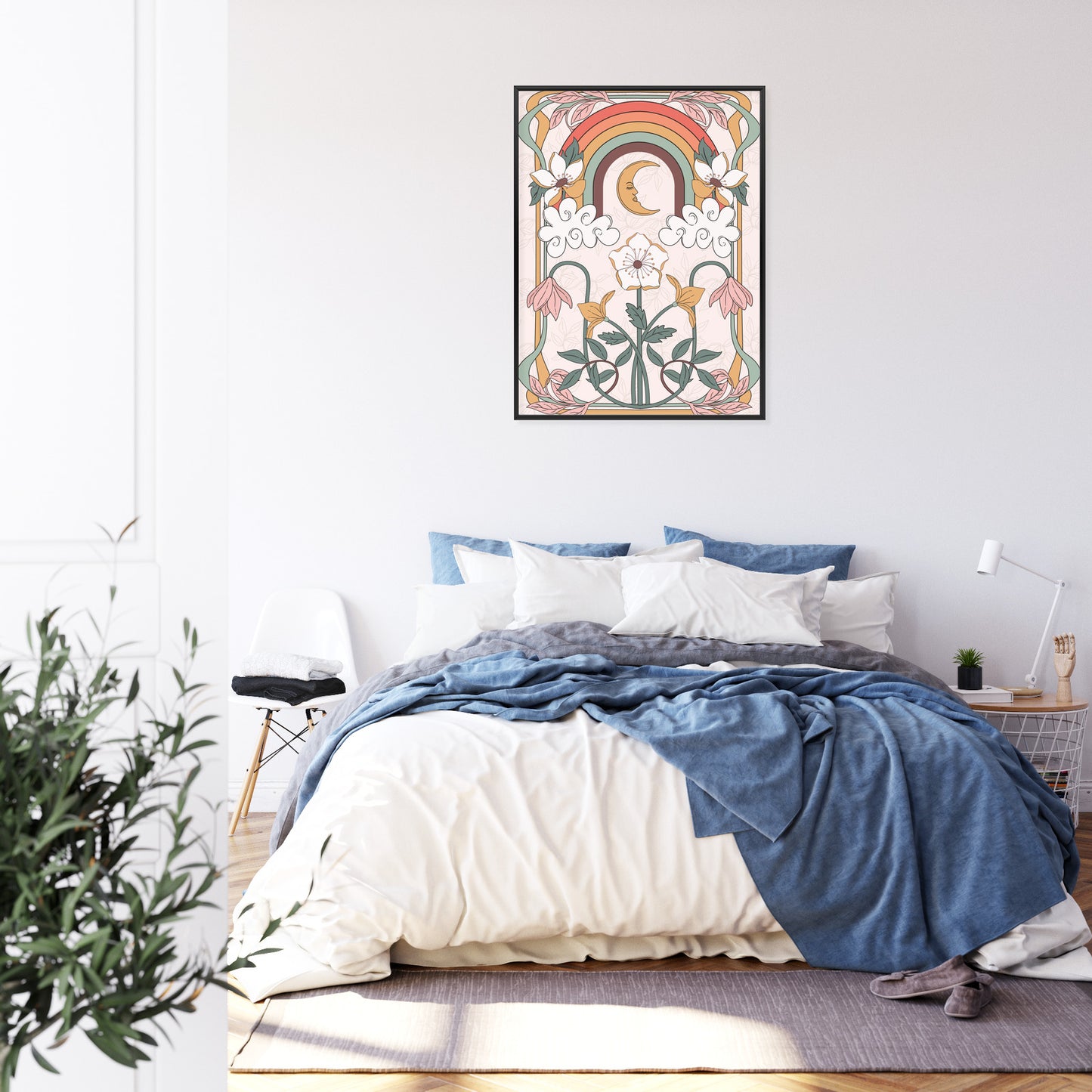 Poster Abstrakte Und Moderne Grafiken Mit Ornamenten Und Pflanzen Rahmen Holz Mit Passepartout Farbe Natürlich
