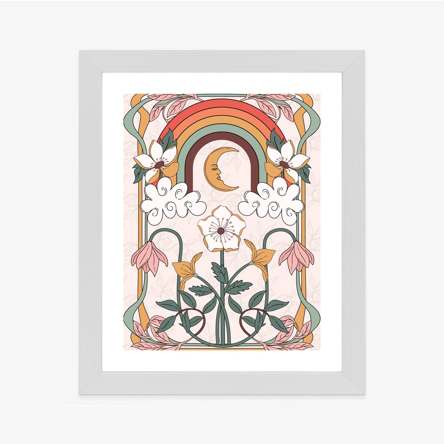 Poster Abstrakte Und Moderne Grafiken Mit Ornamenten Und Pflanzen Rahmen Holz Mit Passepartout Farbe Natürlich