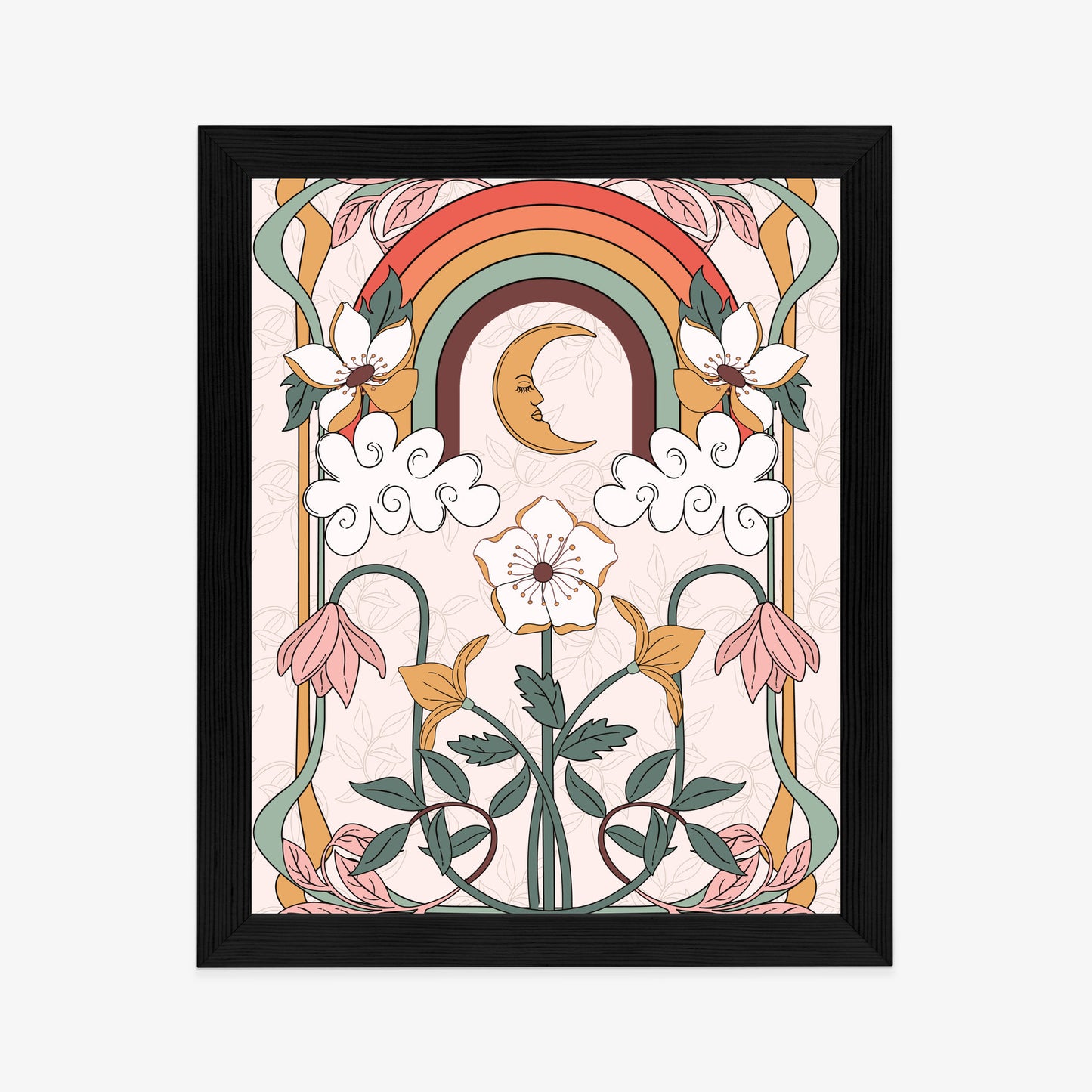 Poster Abstrakte Und Moderne Grafiken Mit Ornamenten Und Pflanzen Rahmen Holz Mit Passepartout Farbe Natürlich