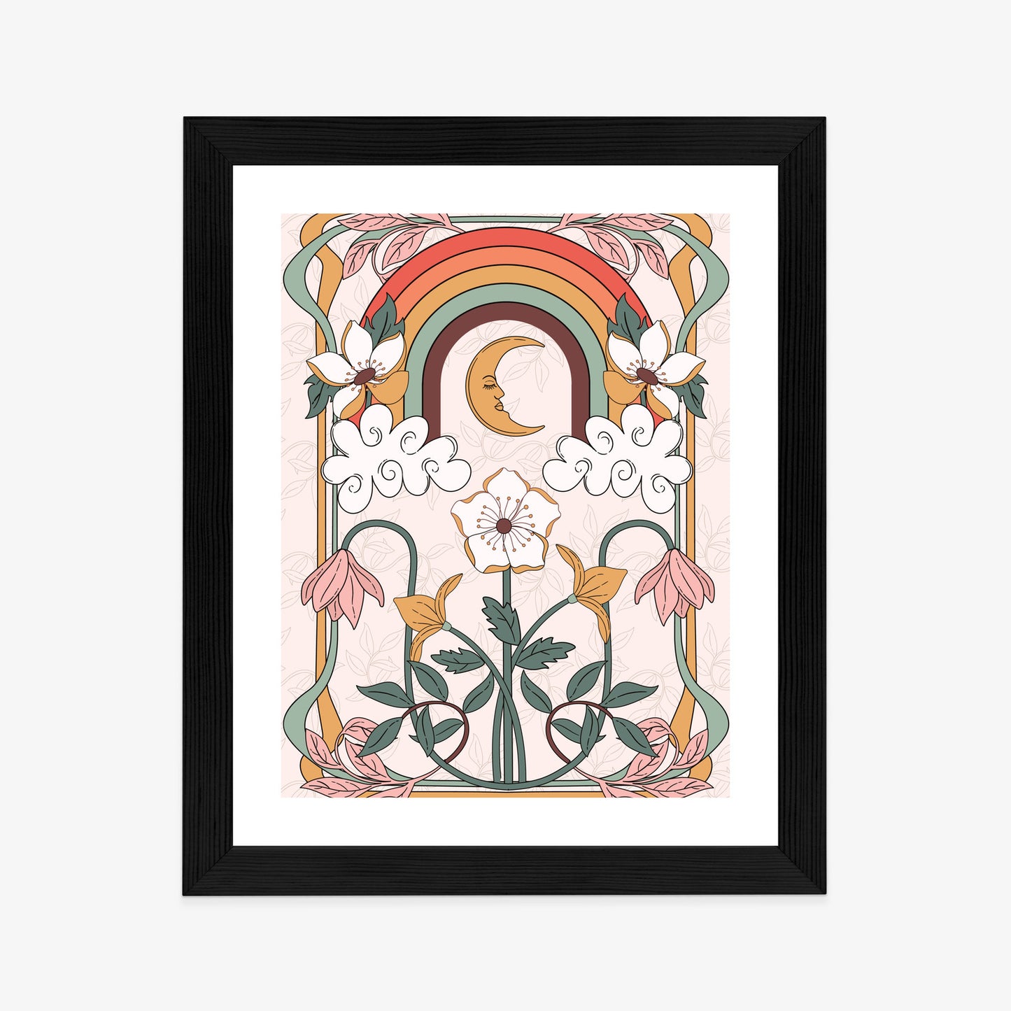 Poster Abstrakte Und Moderne Grafiken Mit Ornamenten Und Pflanzen Rahmen Holz Mit Passepartout Farbe Natürlich