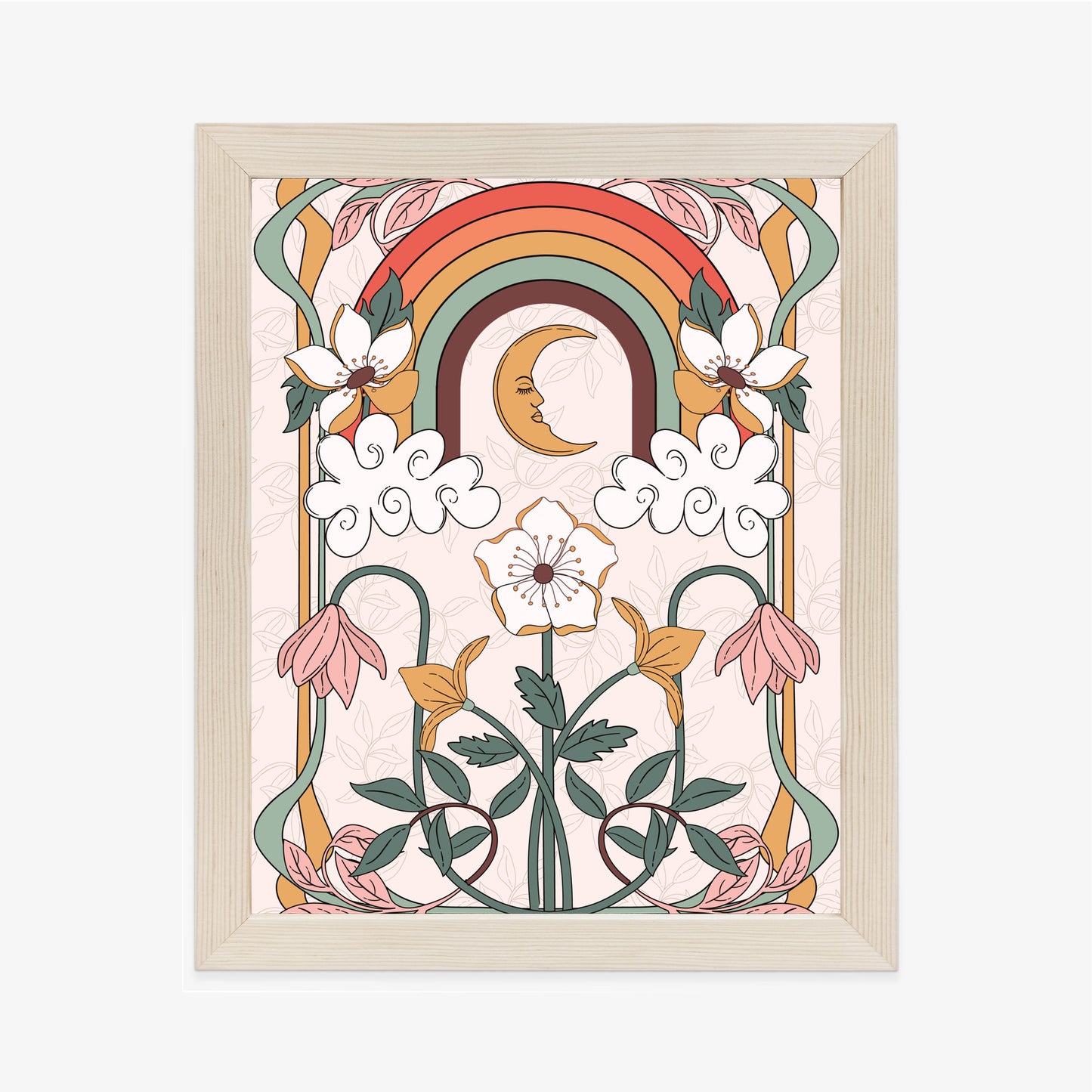 Poster Abstrakte Und Moderne Grafiken Mit Ornamenten Und Pflanzen Rahmen Holz Mit Passepartout Farbe Natürlich