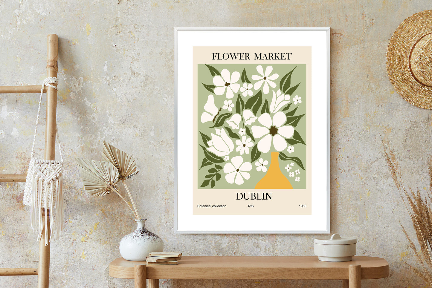 Poster Dubliner Blumenmarkt Rahmen Holz Mit Passepartout Farbe Natürlich