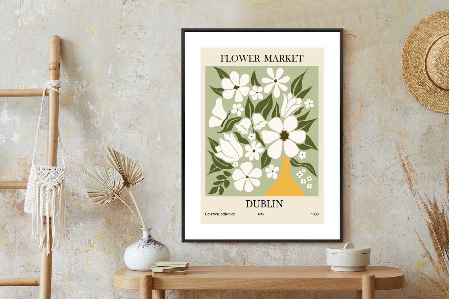 Poster Dubliner Blumenmarkt Rahmen Holz Mit Passepartout Farbe Natürlich