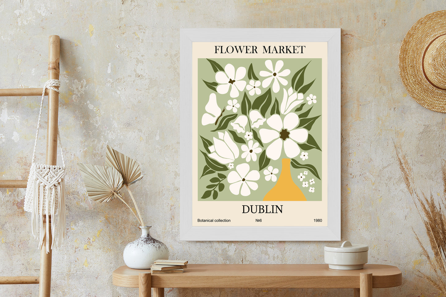 Poster Dubliner Blumenmarkt Rahmen Holz Mit Passepartout Farbe Natürlich
