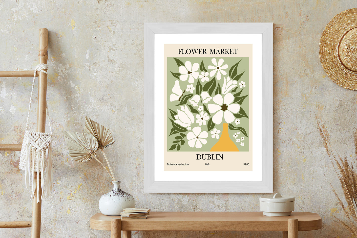 Poster Dubliner Blumenmarkt Rahmen Holz Mit Passepartout Farbe Natürlich