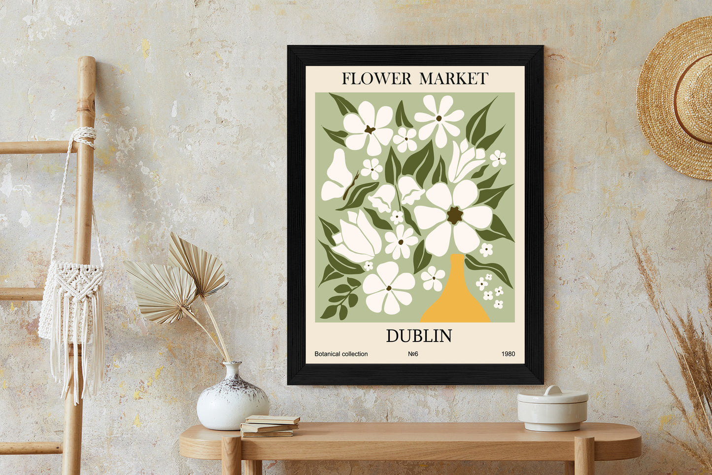 Poster Dubliner Blumenmarkt Rahmen Holz Mit Passepartout Farbe Natürlich