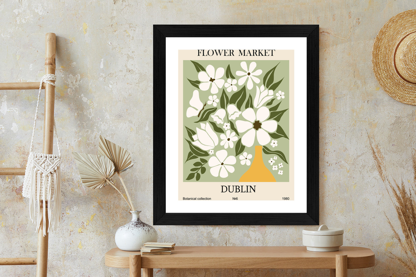 Poster Dubliner Blumenmarkt Rahmen Holz Mit Passepartout Farbe Natürlich
