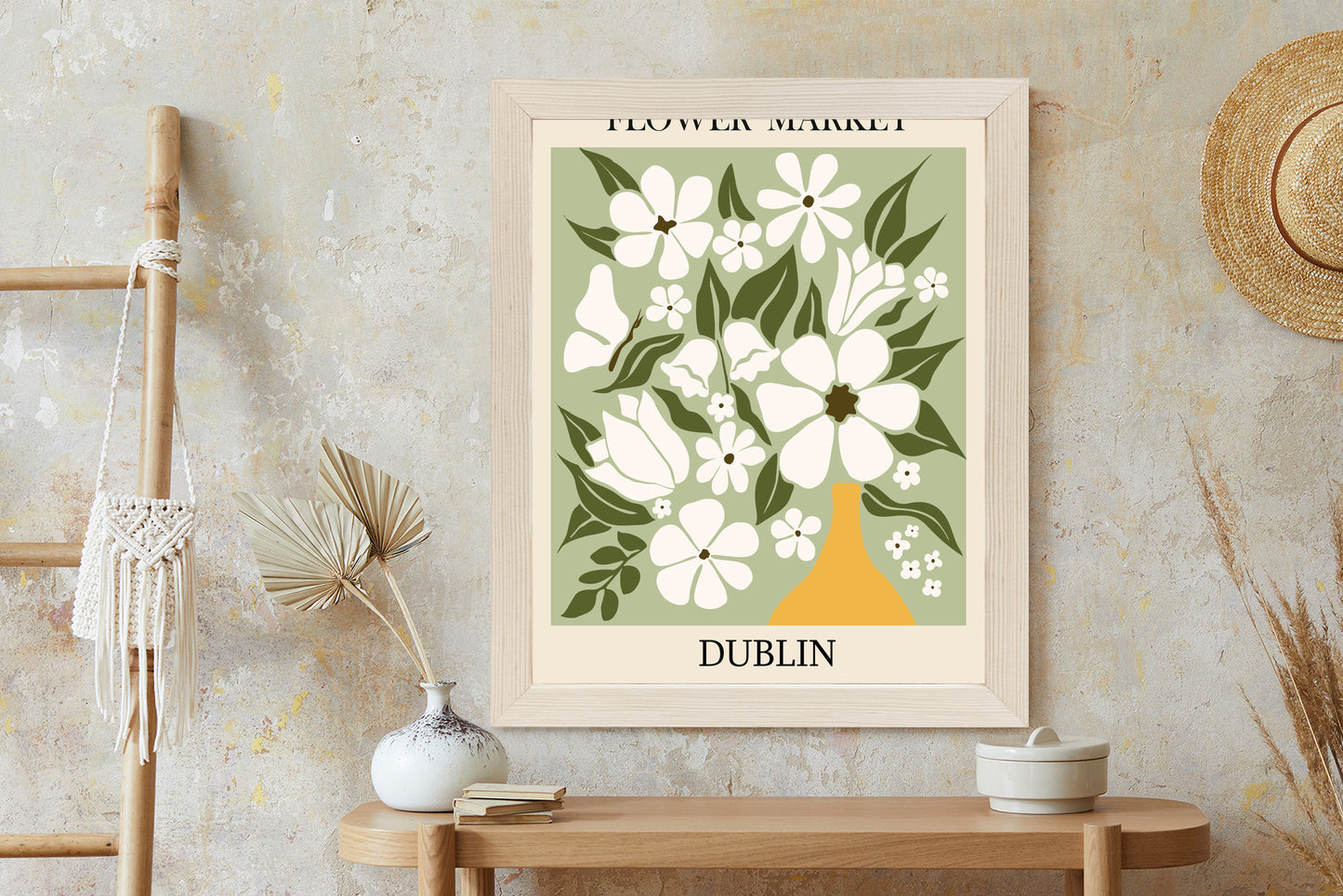 Poster Dubliner Blumenmarkt Rahmen Holz Mit Passepartout Farbe Natürlich