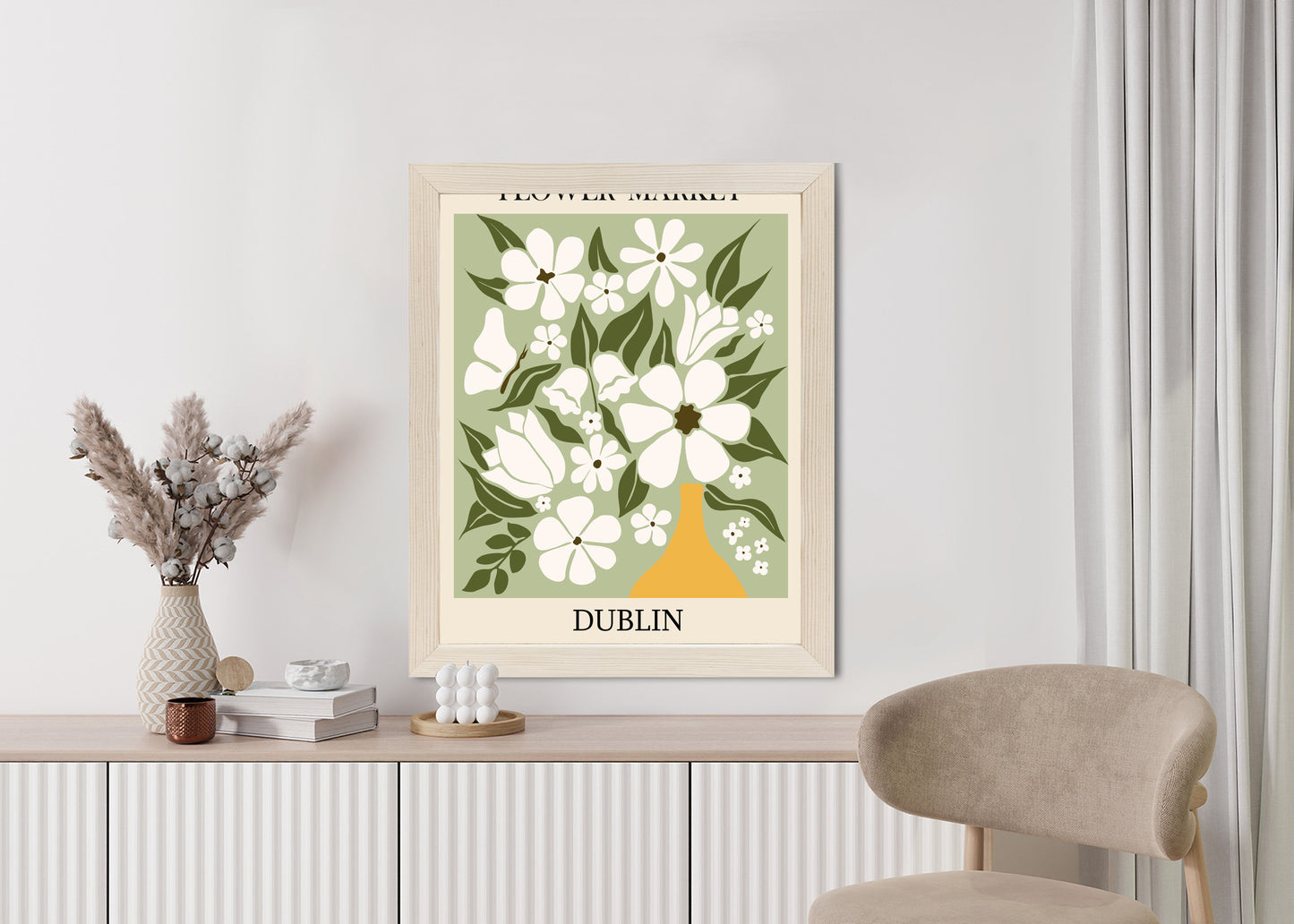 Poster Dubliner Blumenmarkt Rahmen Holz Mit Passepartout Farbe Natürlich