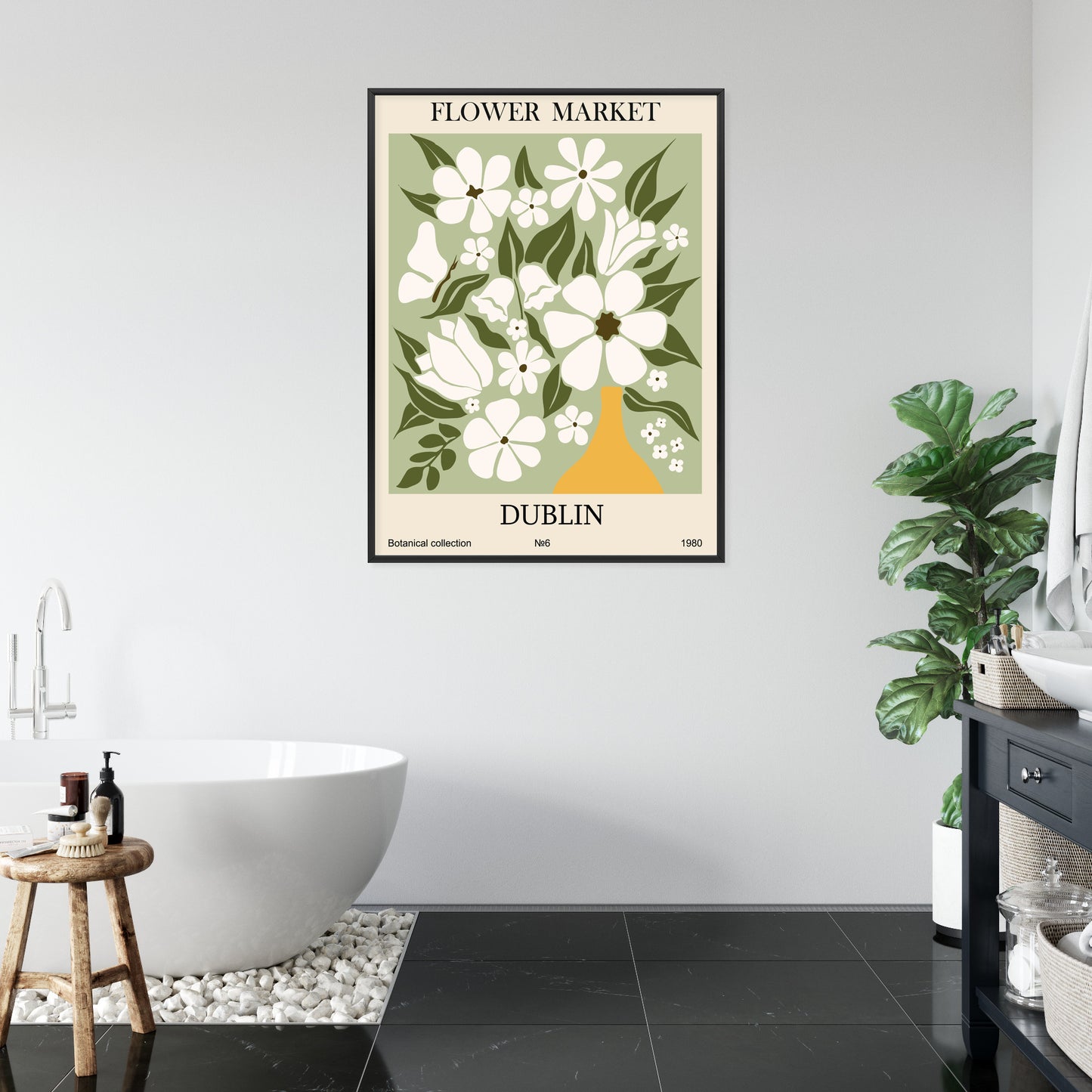 Poster Dubliner Blumenmarkt Rahmen Holz Mit Passepartout Farbe Natürlich