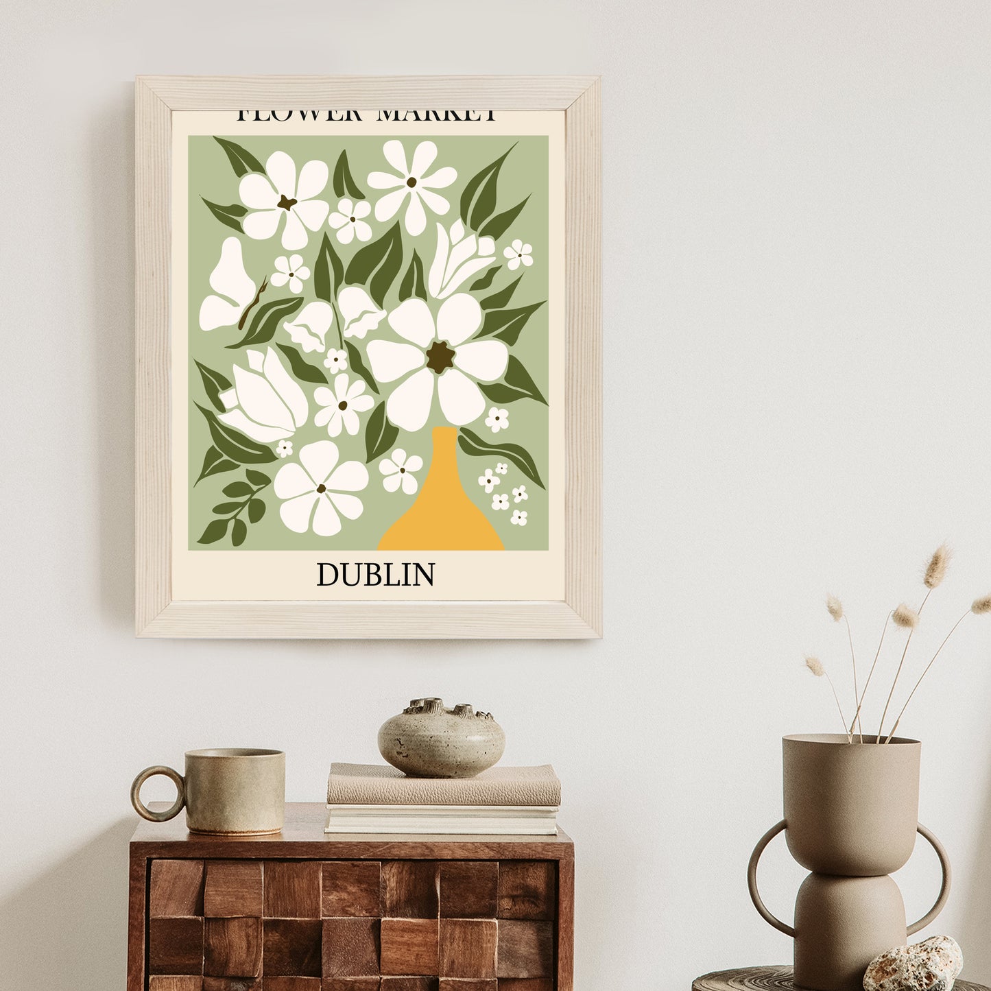 Poster Dubliner Blumenmarkt Rahmen Holz Mit Passepartout Farbe Natürlich