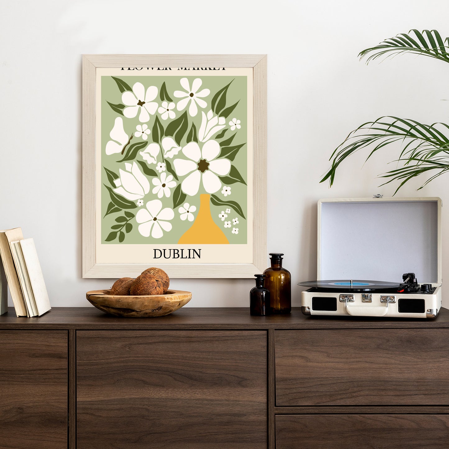 Poster Dubliner Blumenmarkt Rahmen Holz Mit Passepartout Farbe Natürlich