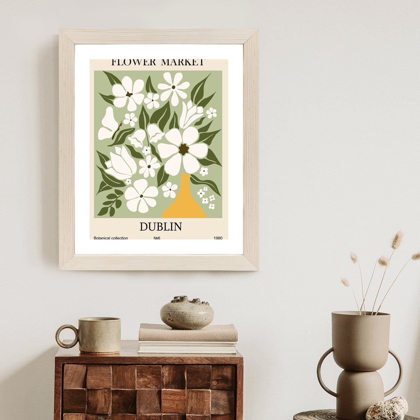 Poster Dubliner Blumenmarkt Rahmen Holz Mit Passepartout Farbe Natürlich