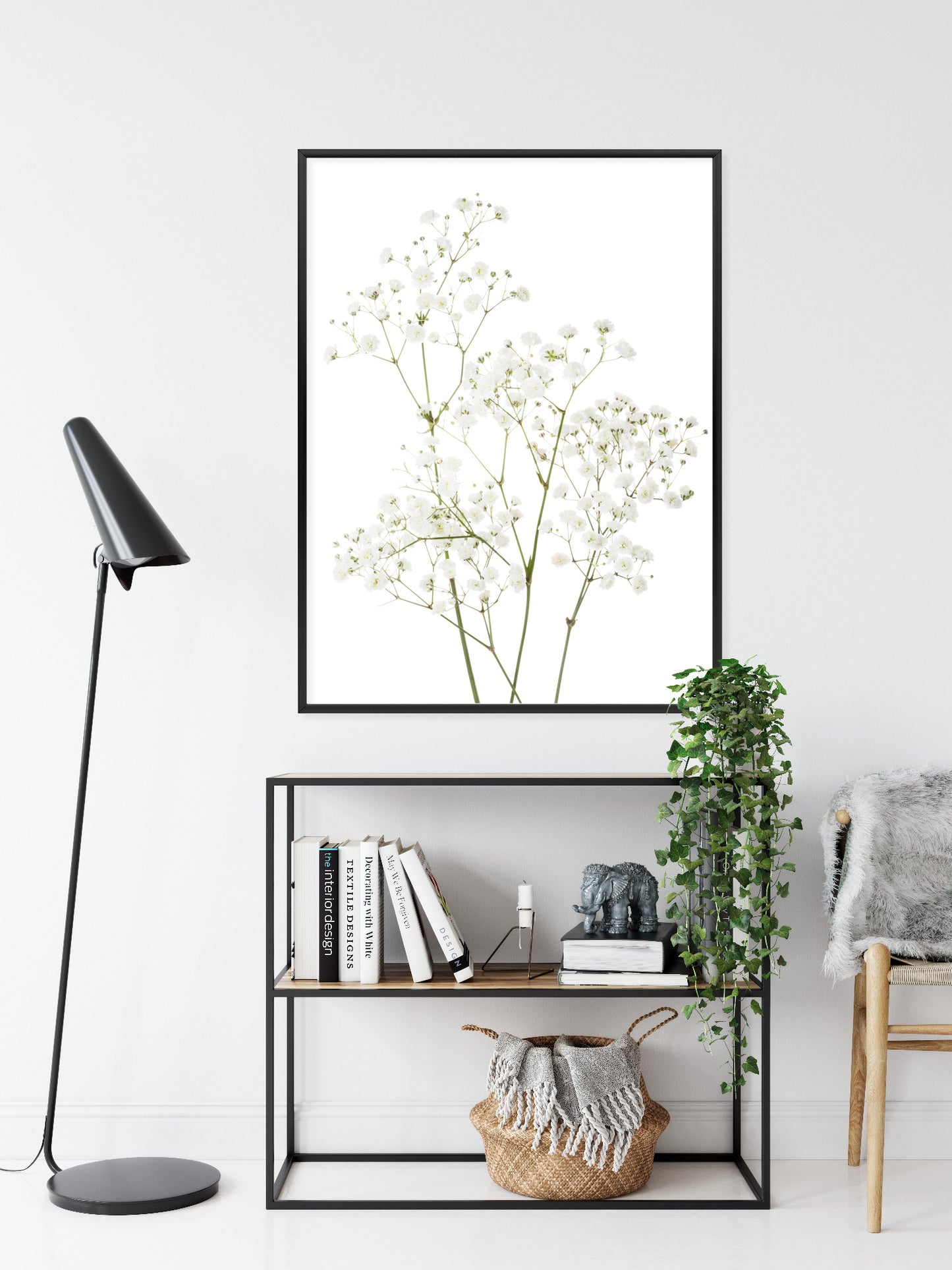 Poster Vier Zweige Mit Kleinen Weißen Blüten