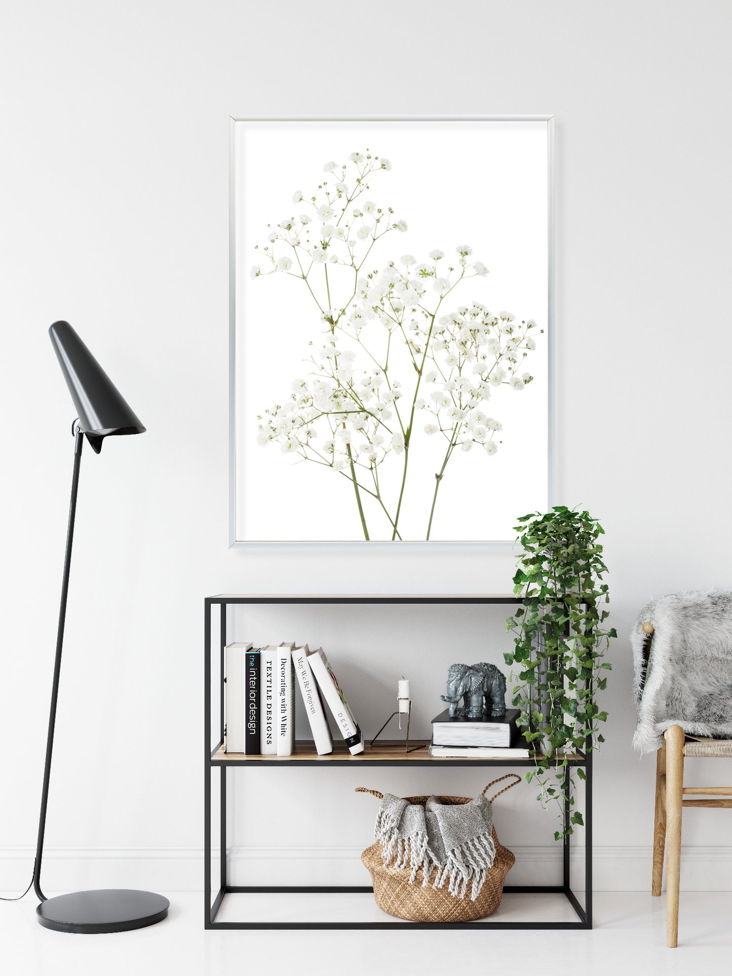 Poster Vier Zweige Mit Kleinen Weißen Blüten