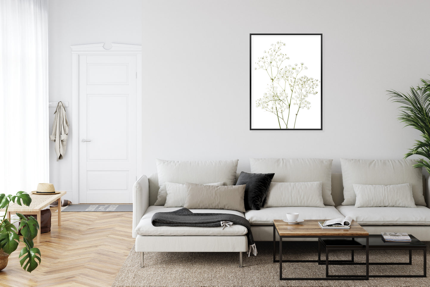 Poster Vier Zweige Mit Kleinen Weißen Blüten