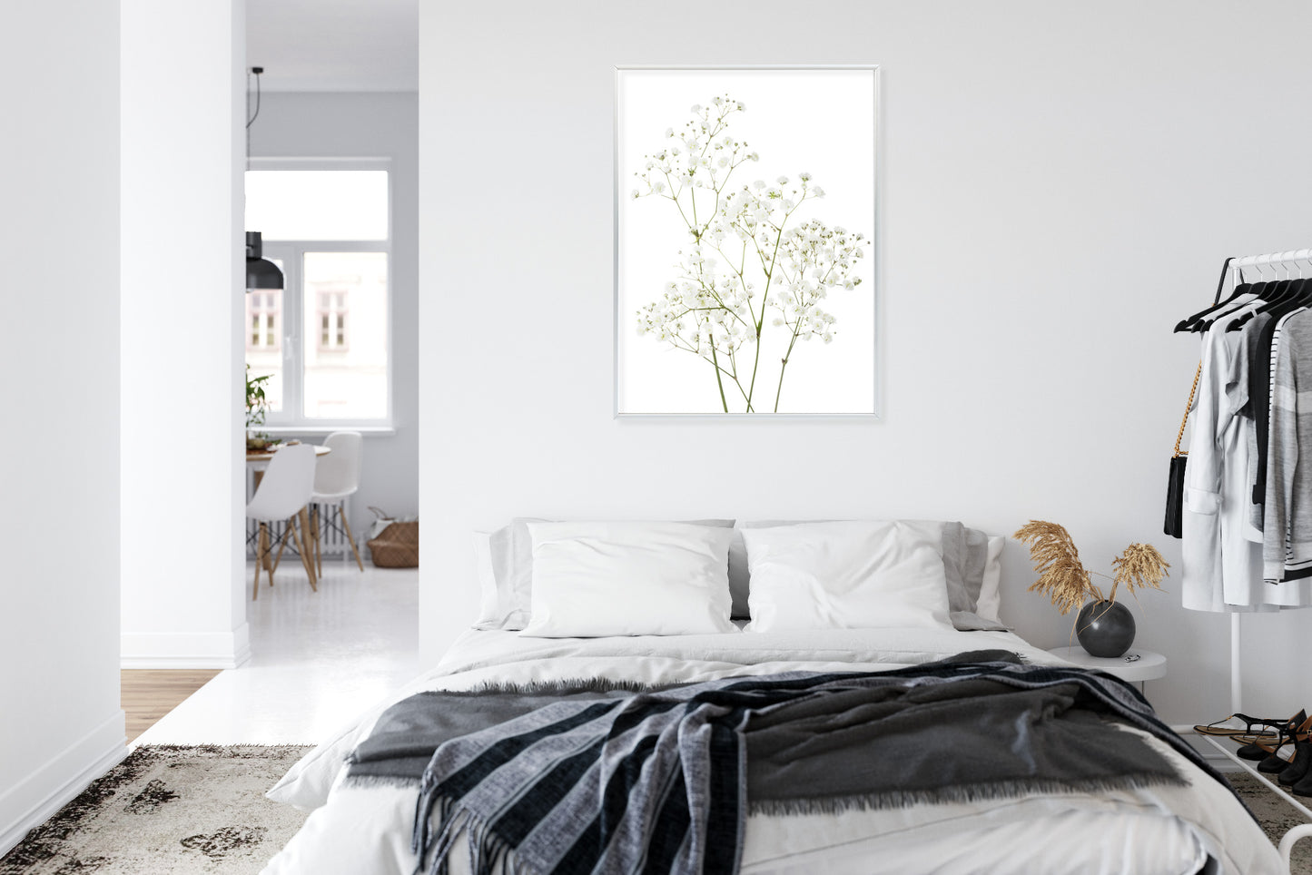 Poster Vier Zweige Mit Kleinen Weißen Blüten