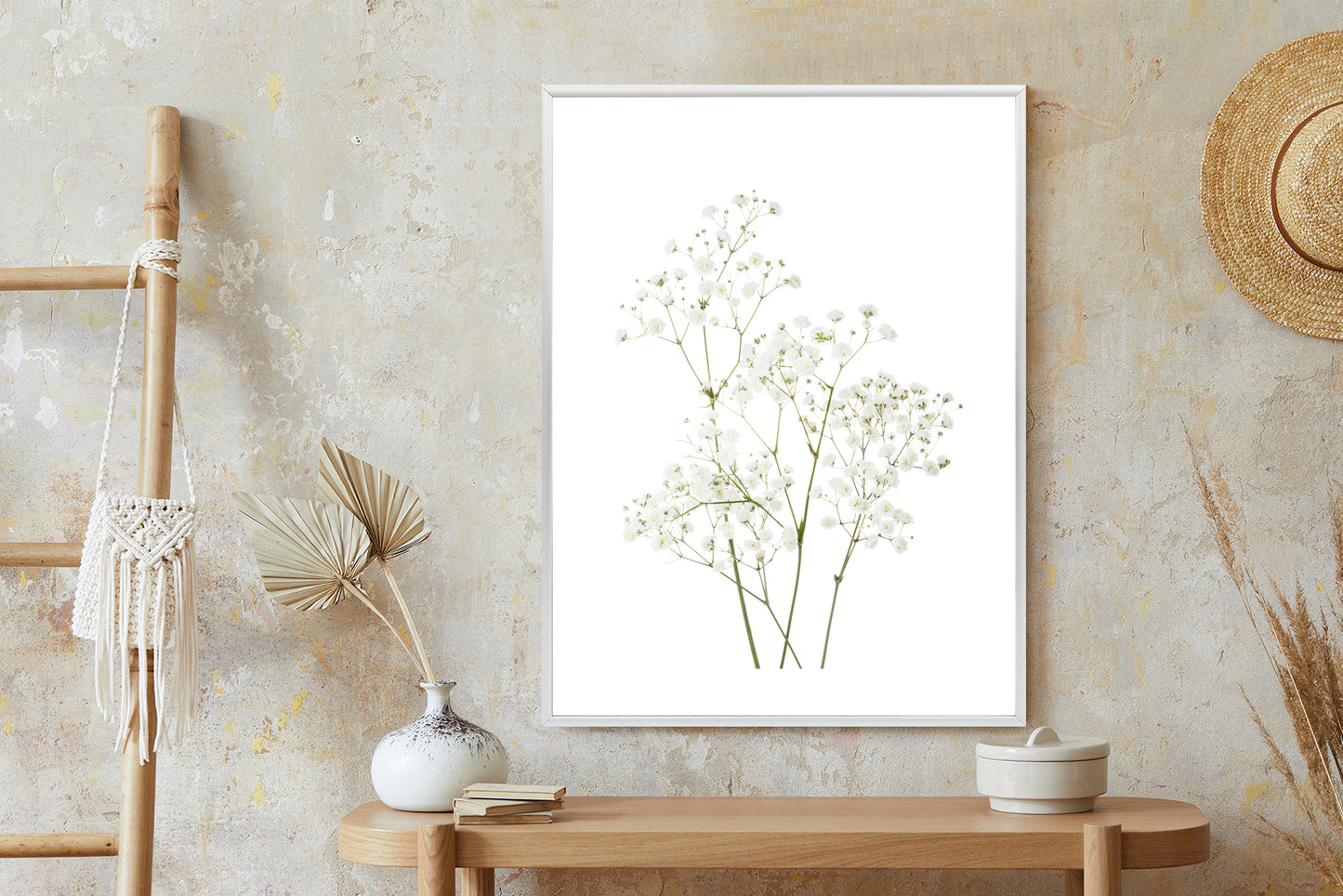 Poster Vier Zweige Mit Kleinen Weißen Blüten