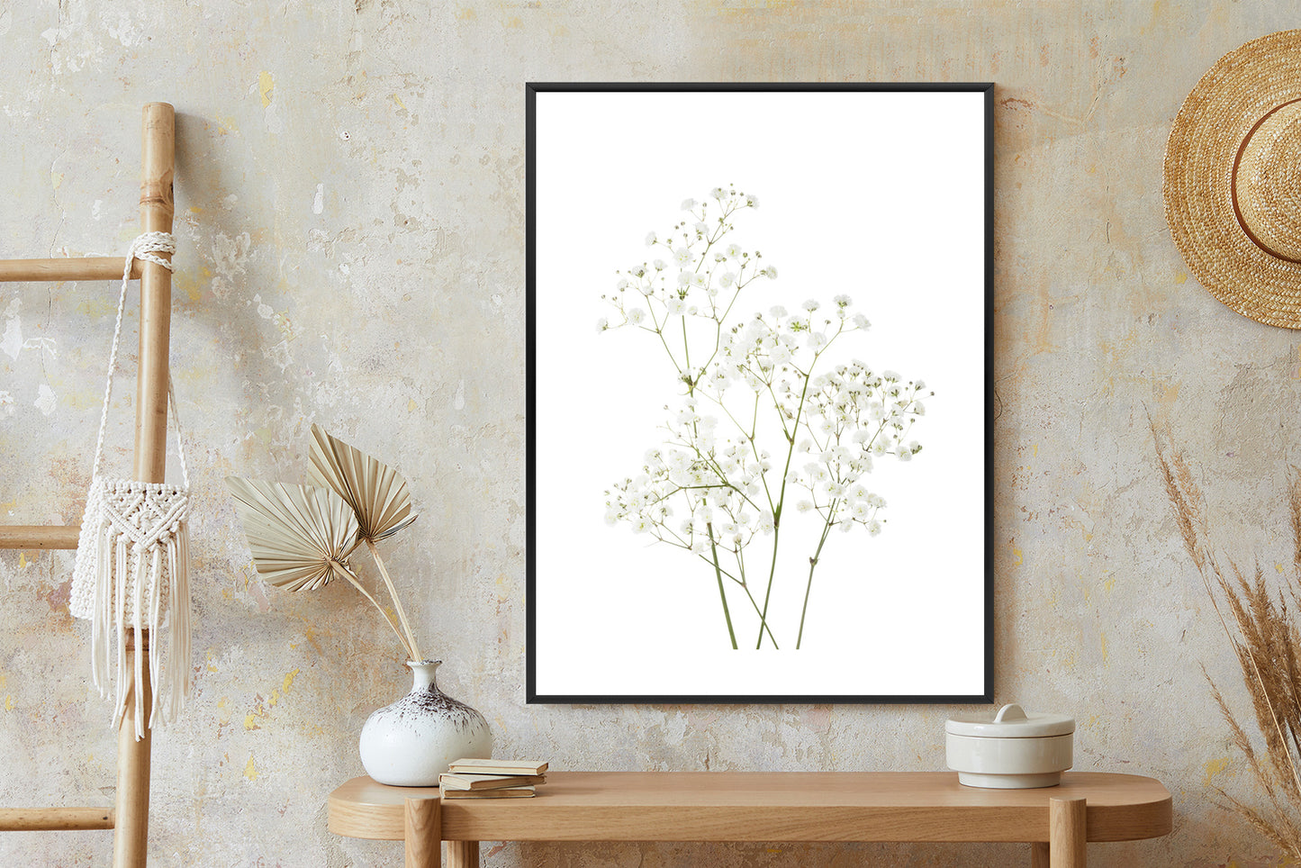 Poster Vier Zweige Mit Kleinen Weißen Blüten