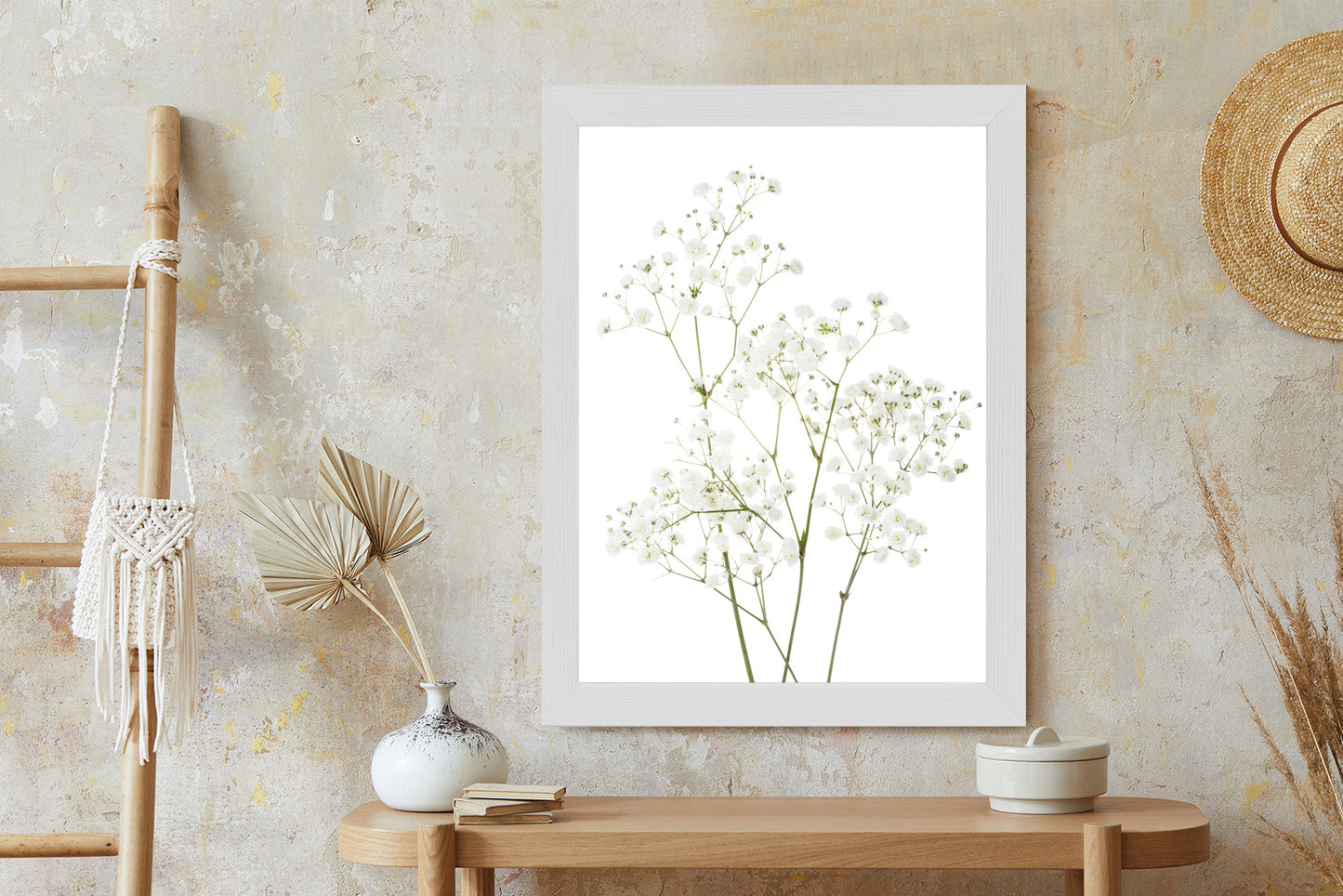 Poster Vier Zweige Mit Kleinen Weißen Blüten