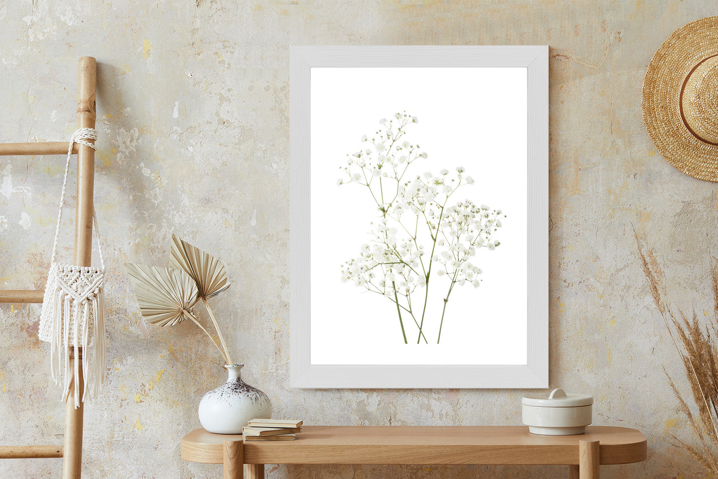 Poster Vier Zweige Mit Kleinen Weißen Blüten