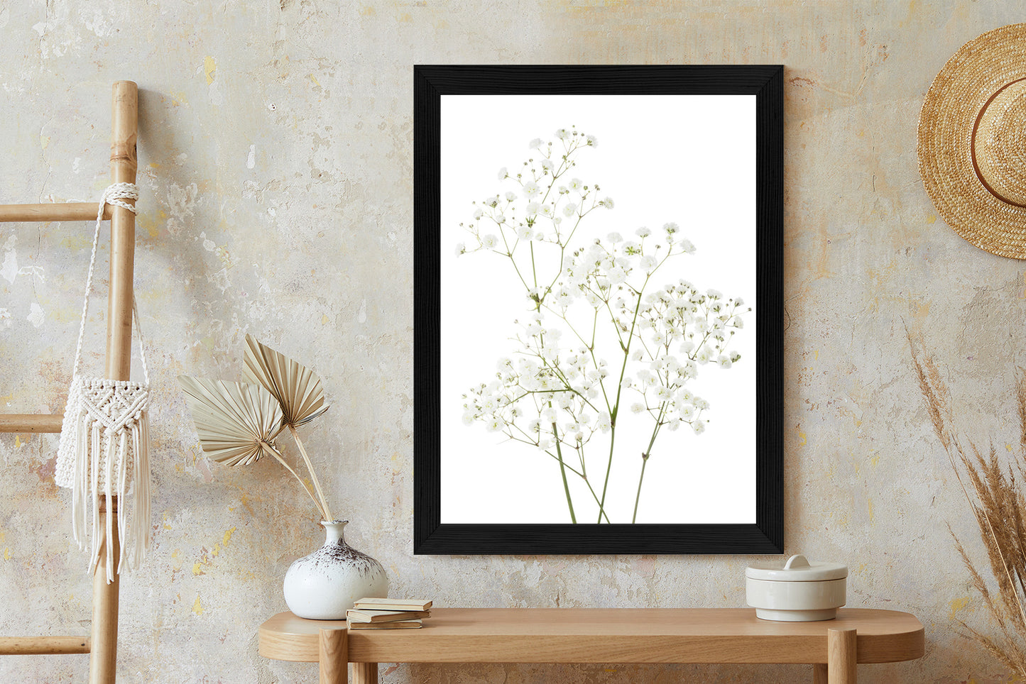 Poster Vier Zweige Mit Kleinen Weißen Blüten
