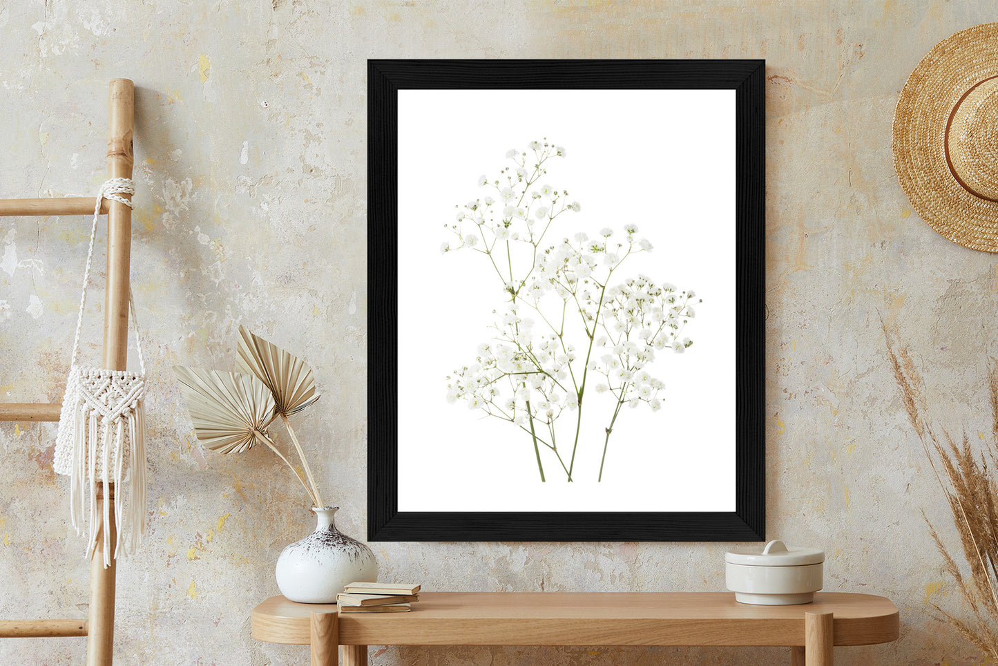 Poster Vier Zweige Mit Kleinen Weißen Blüten