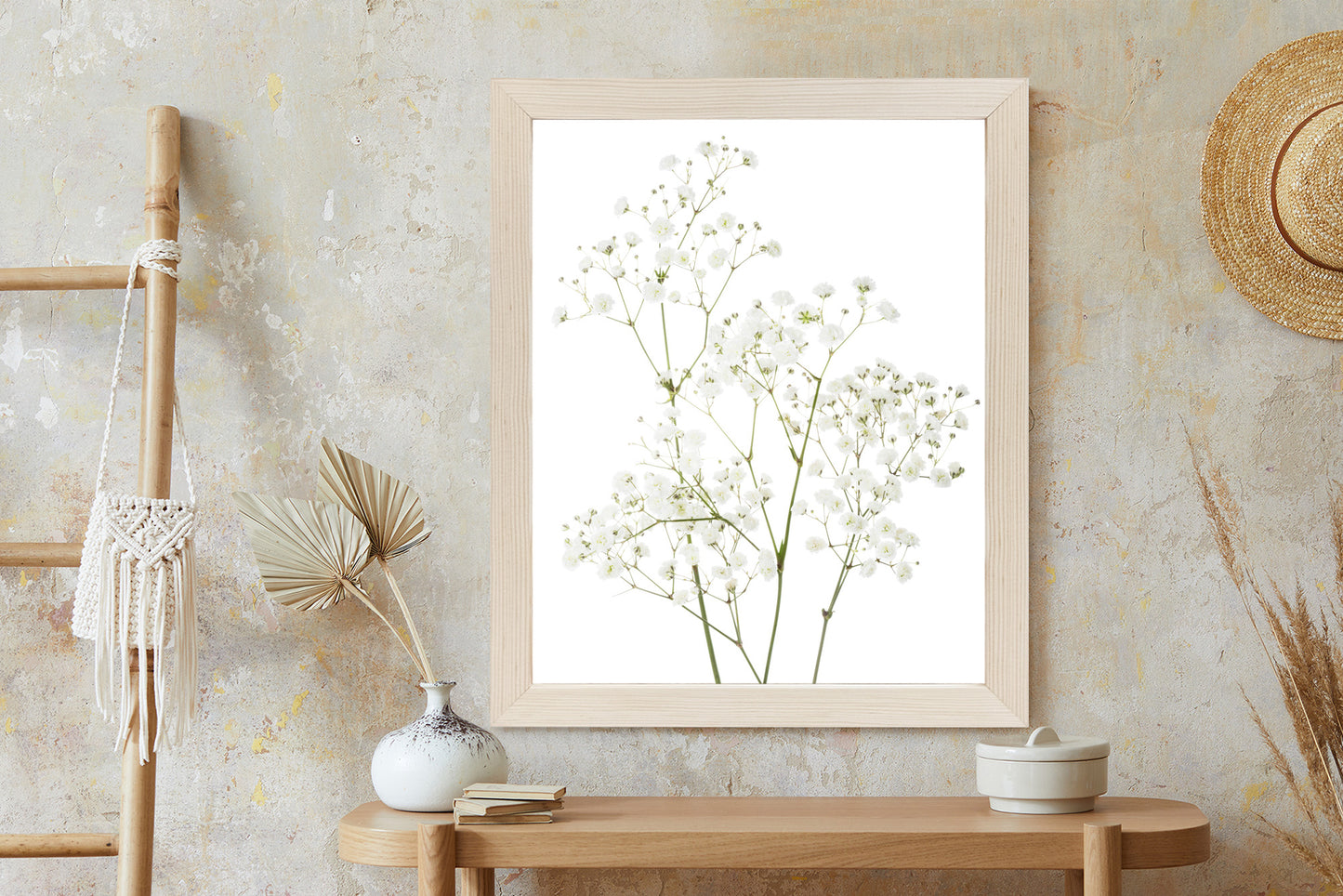 Poster Vier Zweige Mit Kleinen Weißen Blüten
