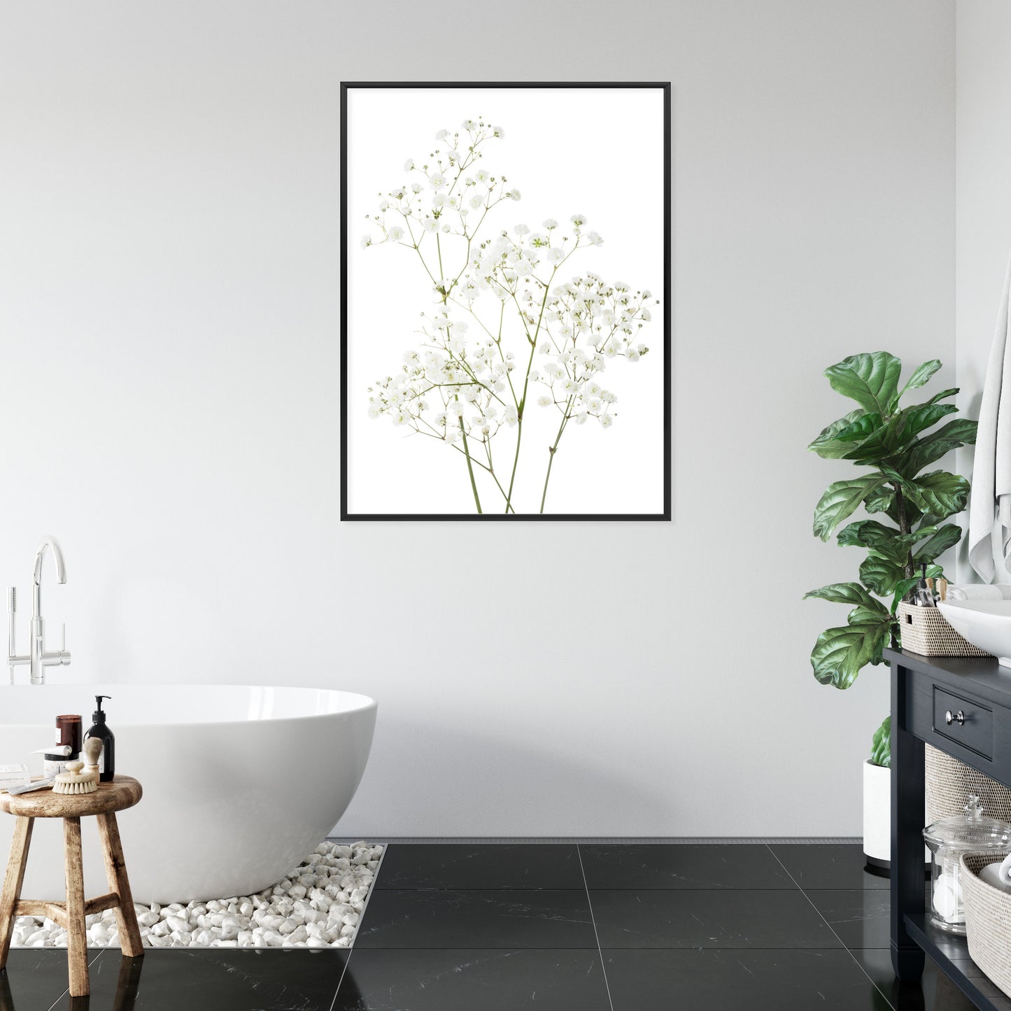 Poster Vier Zweige Mit Kleinen Weißen Blüten