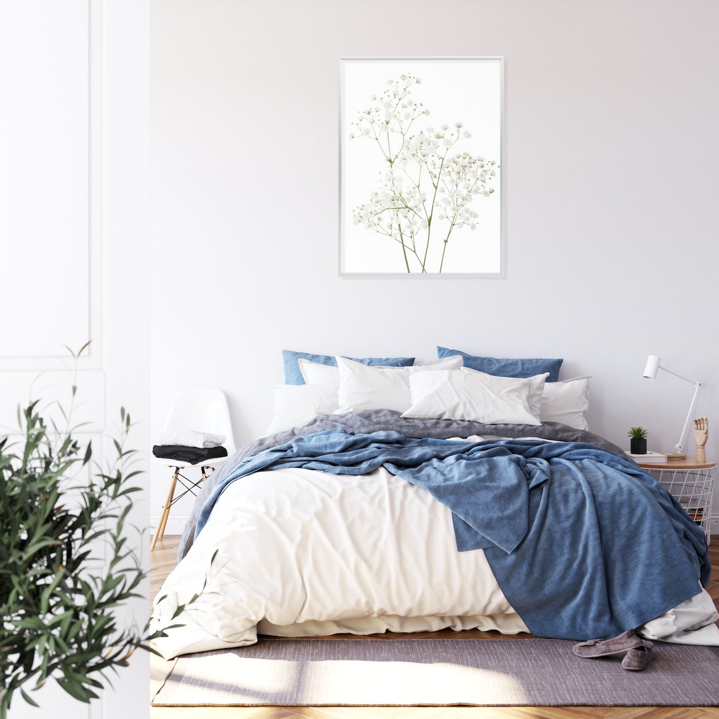 Poster Vier Zweige Mit Kleinen Weißen Blüten