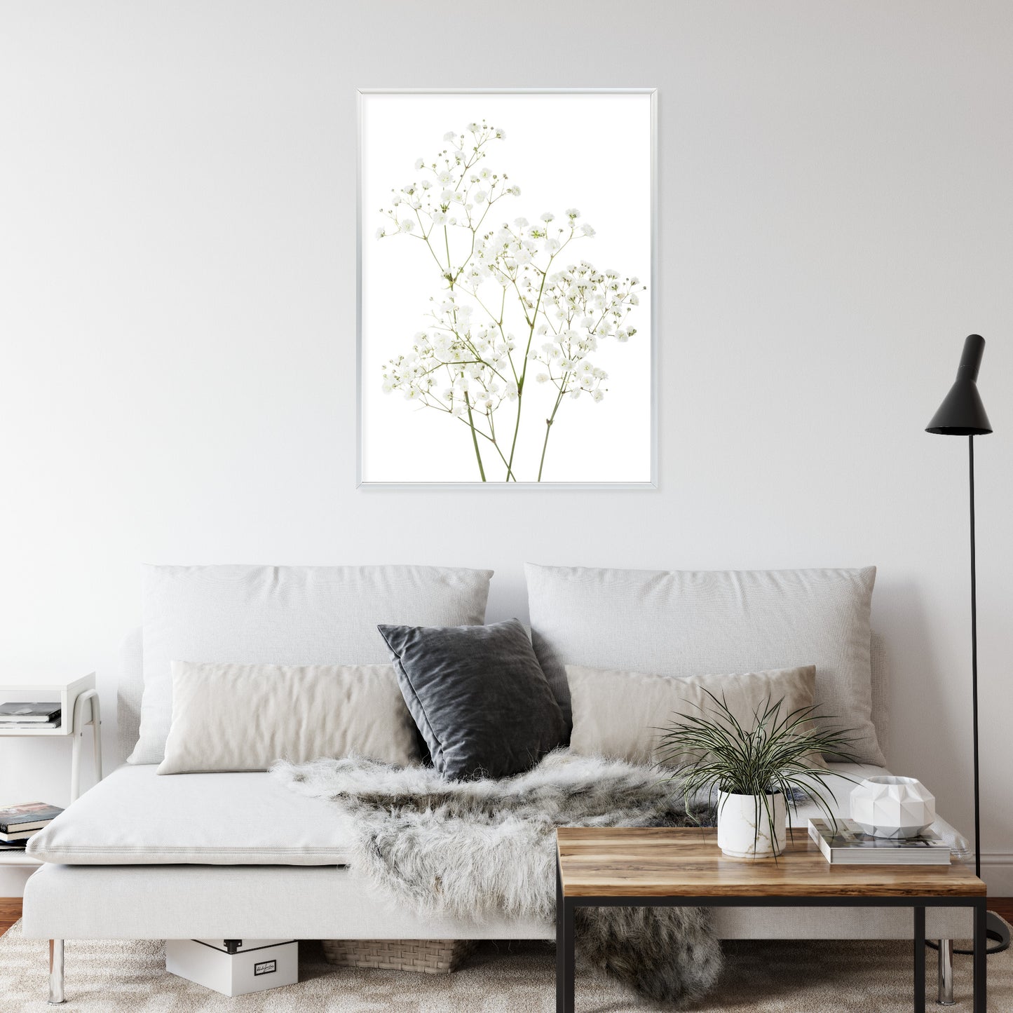 Poster Vier Zweige Mit Kleinen Weißen Blüten