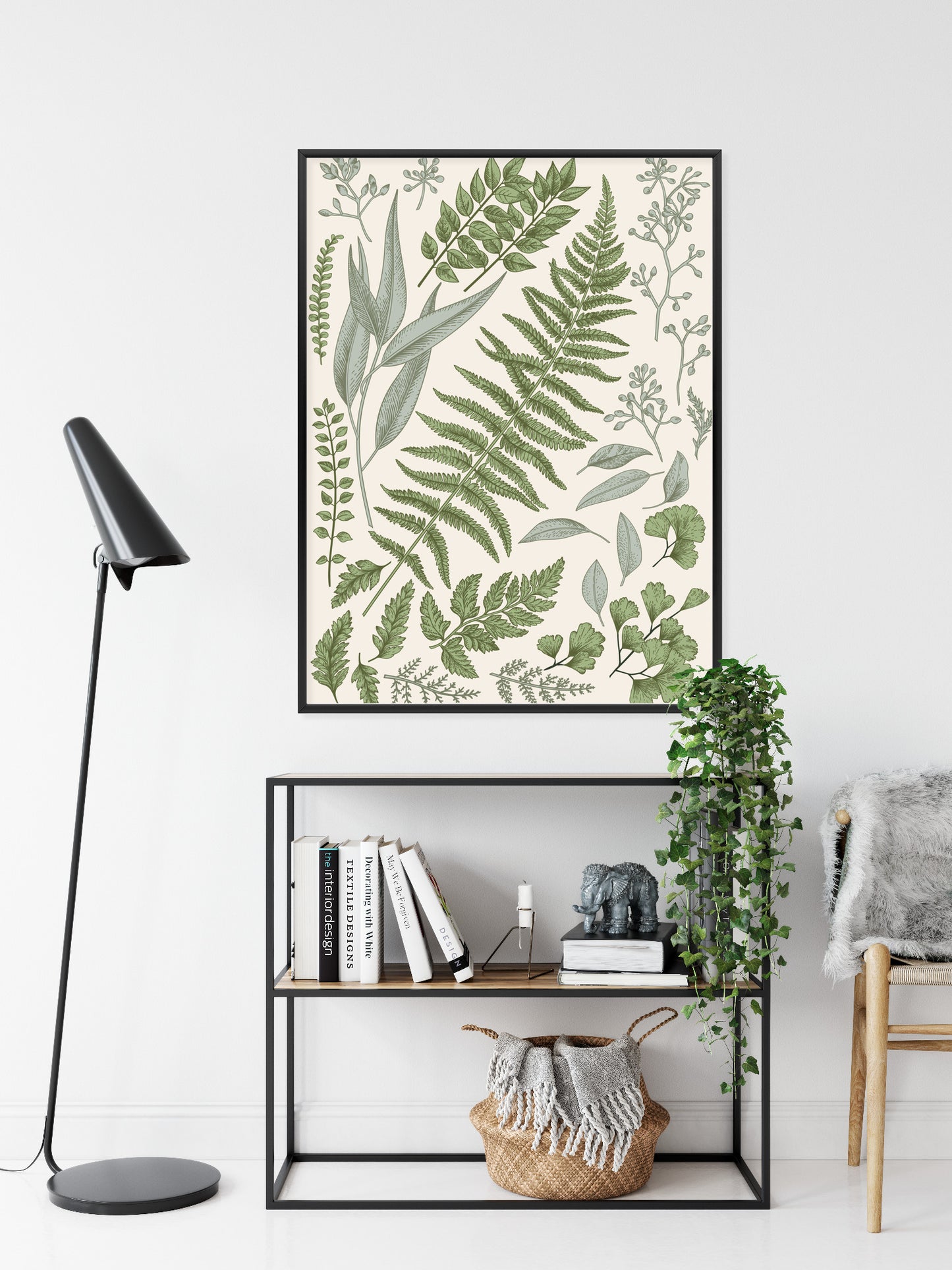 Poster Satz Blätter Auf Altem Papier Rahmen Holz Mit Passepartout Farbe Natürlich