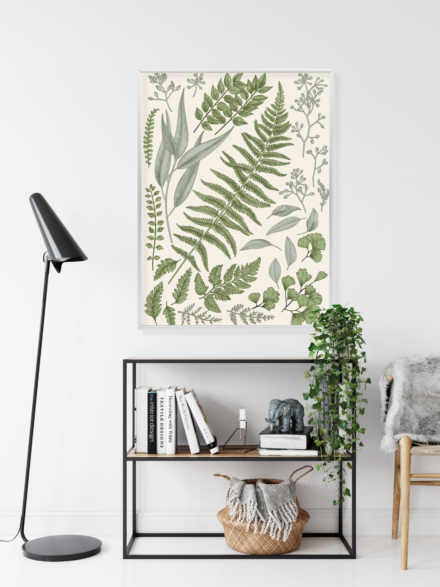 Poster Satz Blätter Auf Altem Papier Rahmen Holz Mit Passepartout Farbe Natürlich