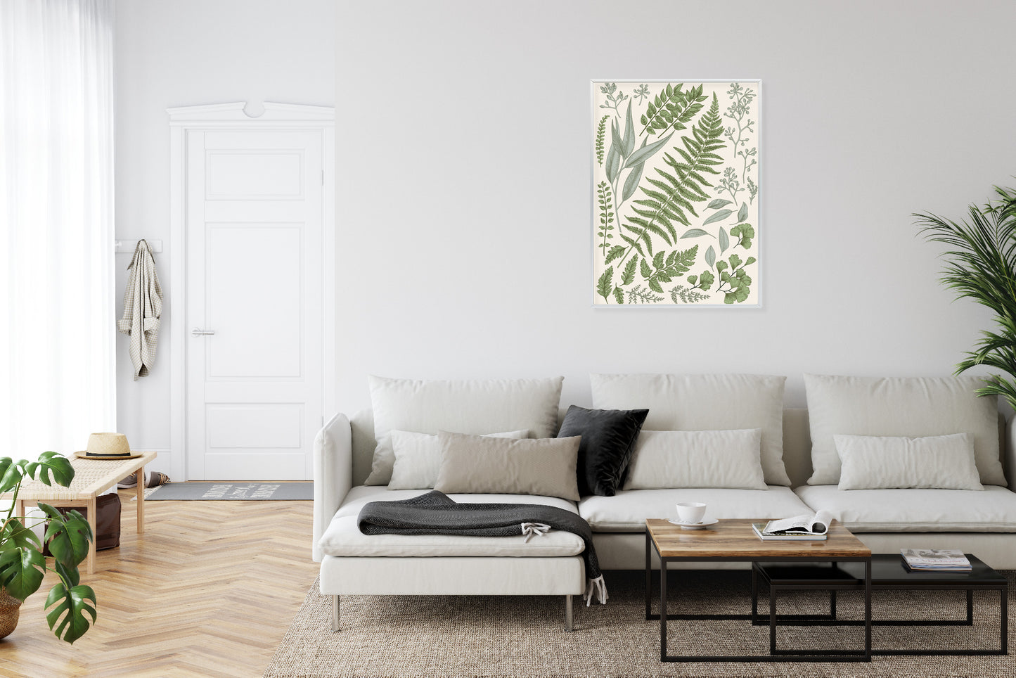 Poster Satz Blätter Auf Altem Papier Rahmen Holz Mit Passepartout Farbe Natürlich