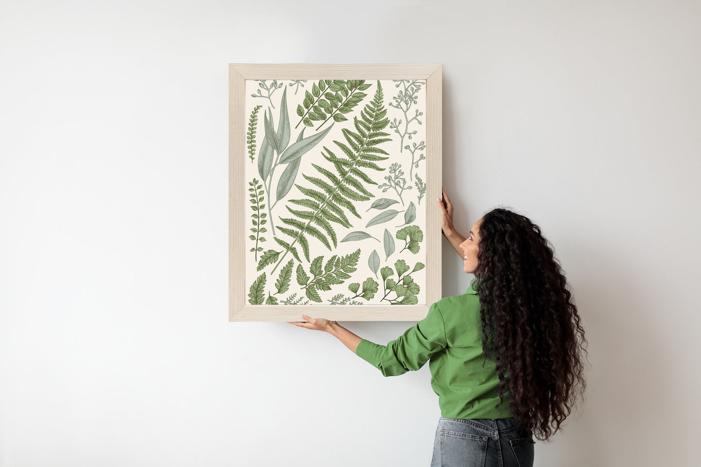 Poster Satz Blätter Auf Altem Papier Rahmen Holz Mit Passepartout Farbe Natürlich