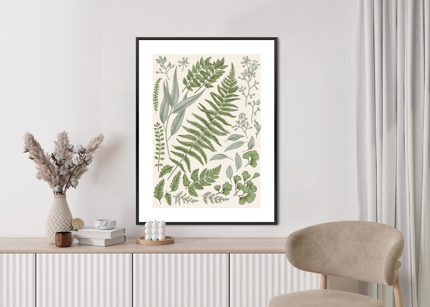 Poster Satz Blätter Auf Altem Papier Rahmen Holz Mit Passepartout Farbe Natürlich