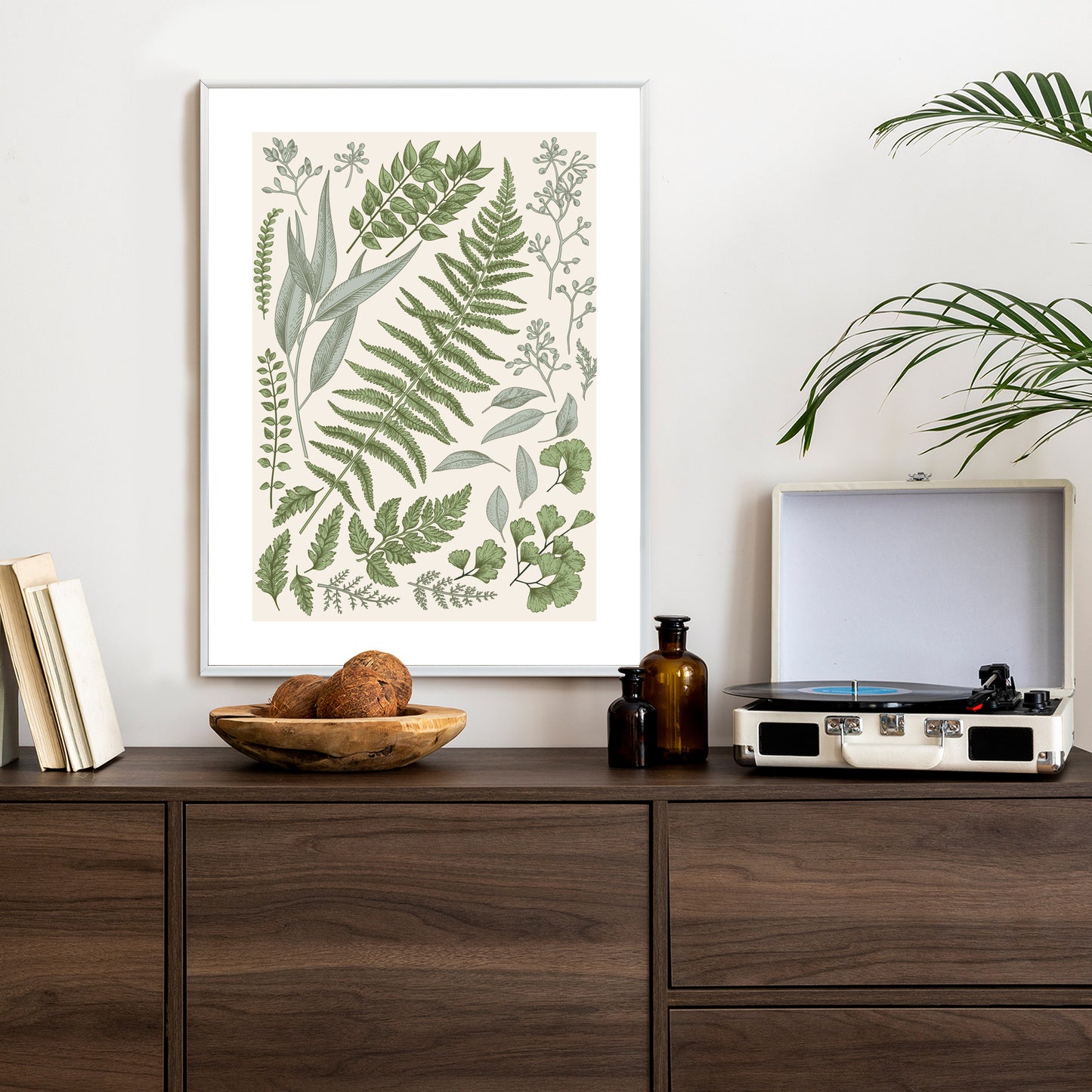 Poster Satz Blätter Auf Altem Papier Rahmen Holz Mit Passepartout Farbe Natürlich