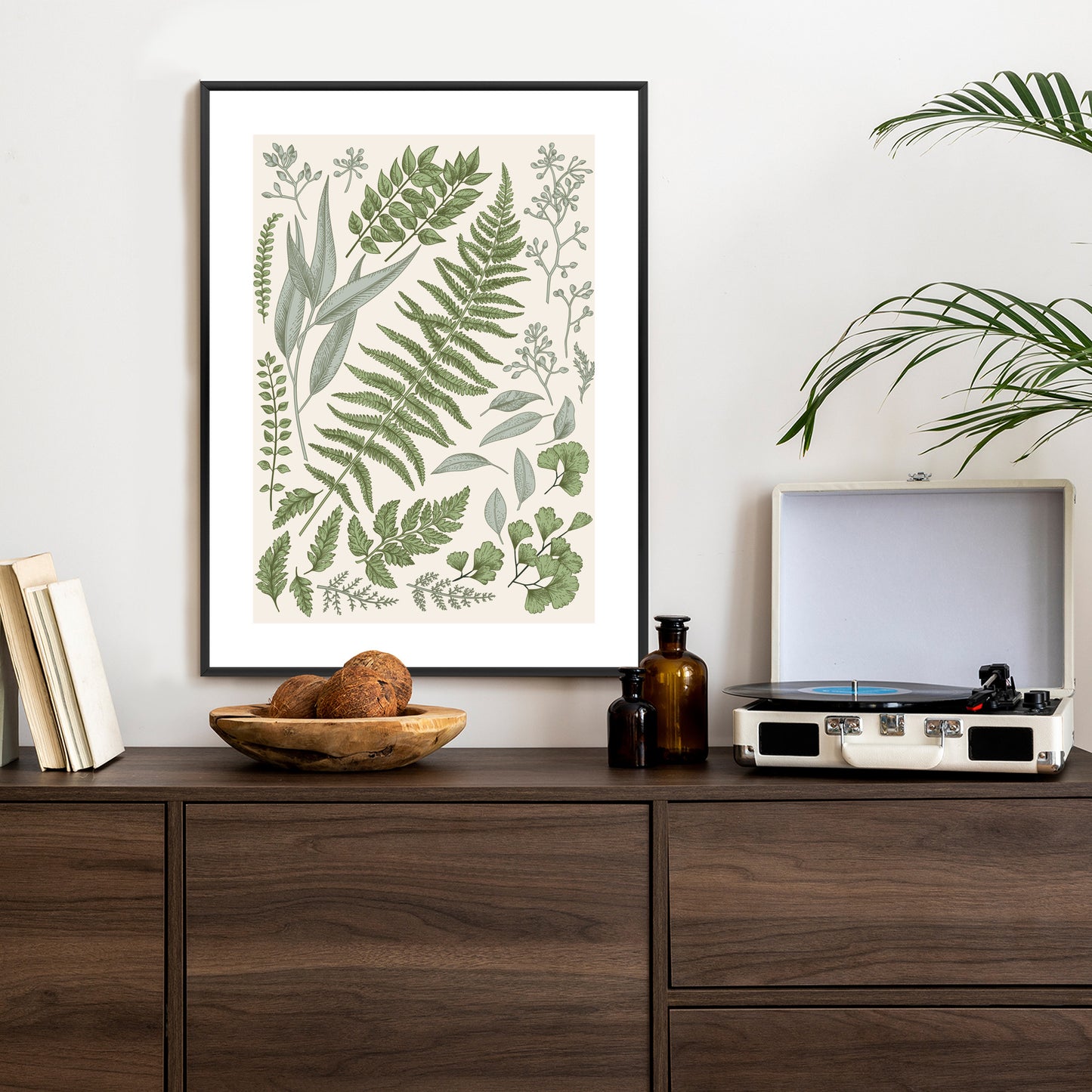 Poster Satz Blätter Auf Altem Papier Rahmen Holz Mit Passepartout Farbe Natürlich