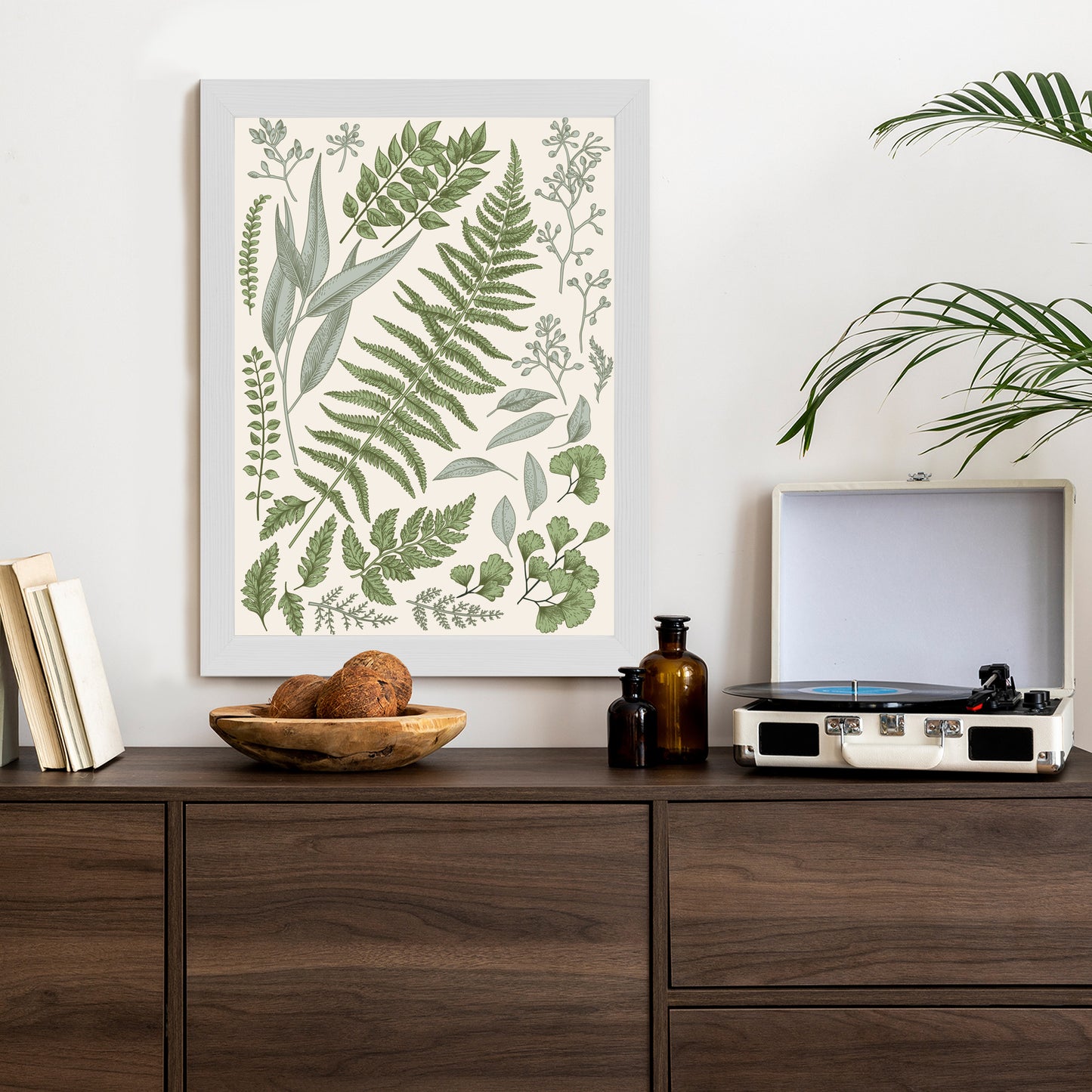 Poster Satz Blätter Auf Altem Papier Rahmen Holz Mit Passepartout Farbe Natürlich