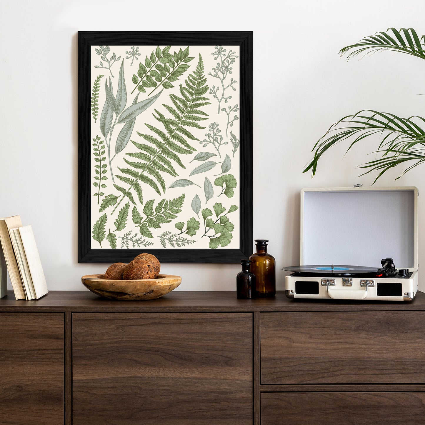 Poster Satz Blätter Auf Altem Papier Rahmen Holz Mit Passepartout Farbe Natürlich
