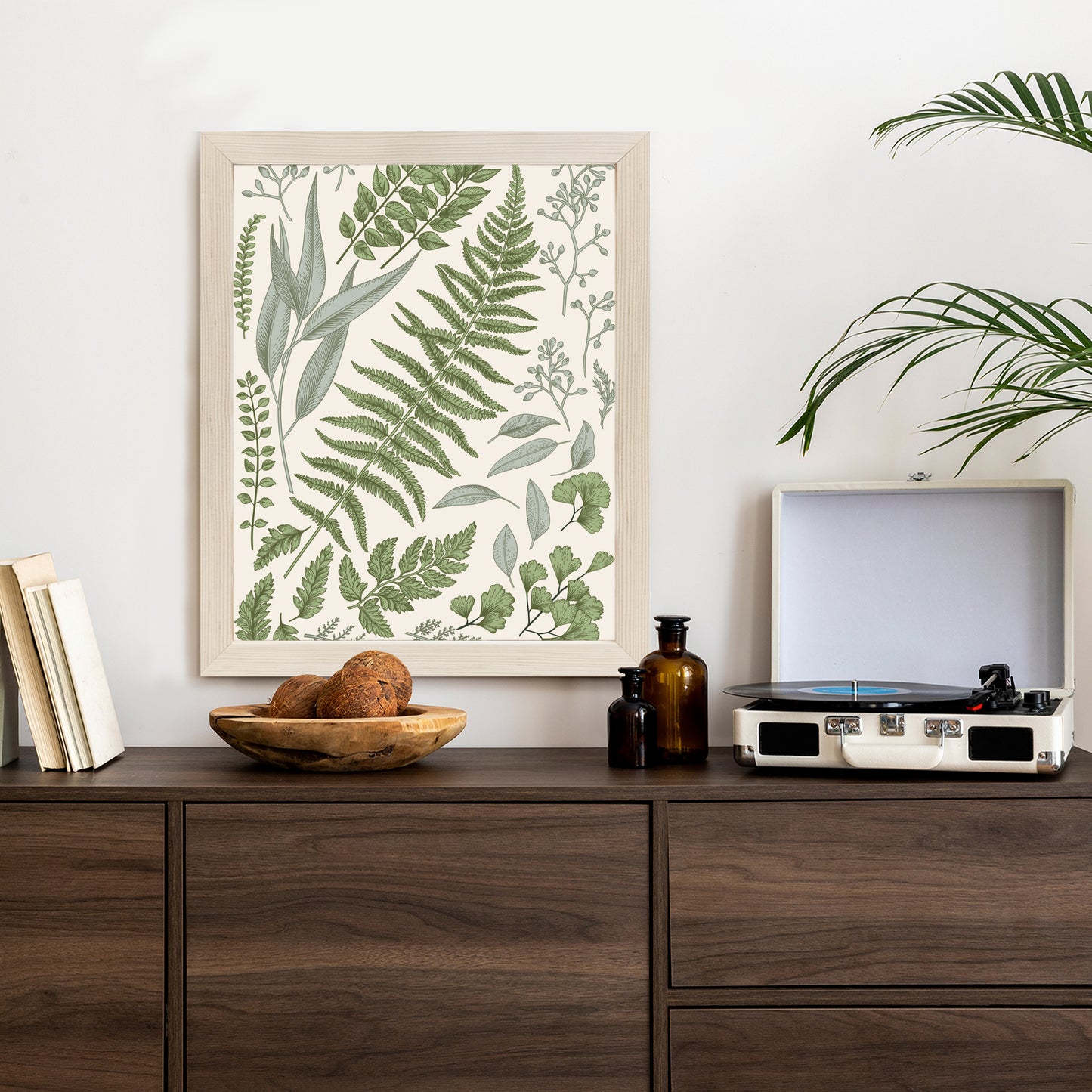 Poster Satz Blätter Auf Altem Papier Rahmen Holz Mit Passepartout Farbe Natürlich