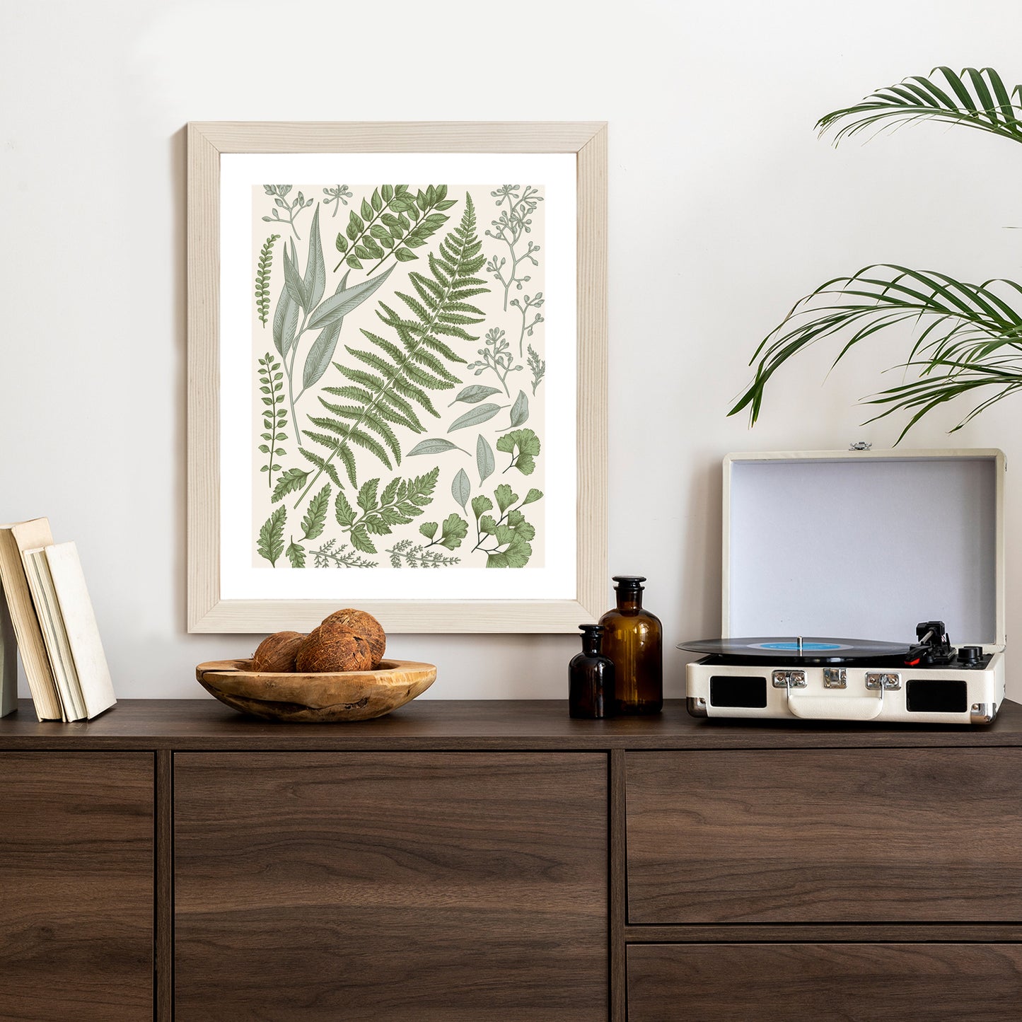 Poster Satz Blätter Auf Altem Papier Rahmen Holz Mit Passepartout Farbe Natürlich