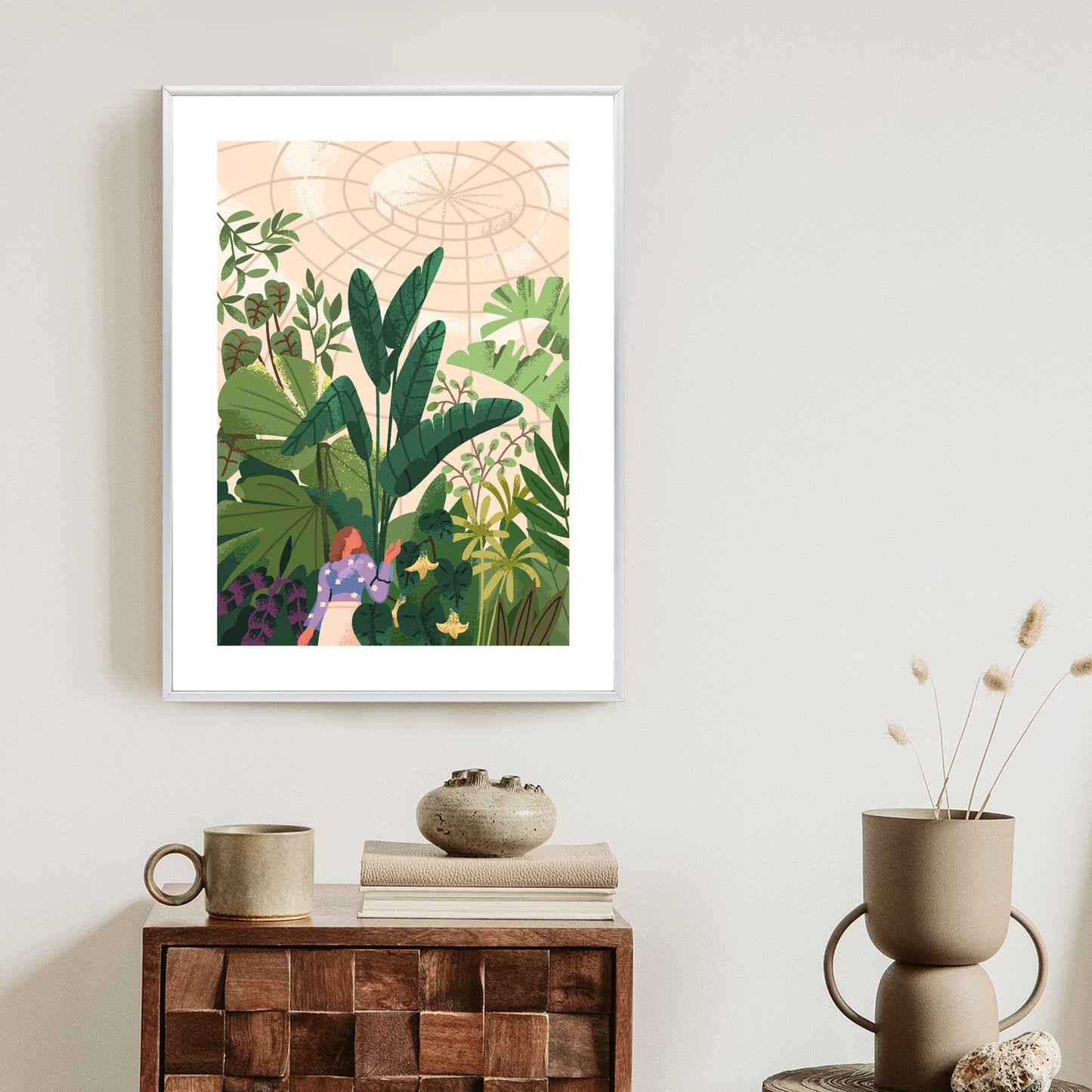 Poster Gewächshaus Und Exotische Pflanzen Rahmen Holz Mit Passepartout Farbe Natürlich