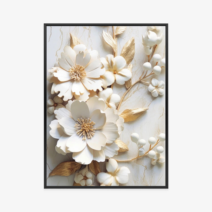 Poster Weiße Blumen Auf Einem Holztisch Rahmen Hölzern Farbe Natürlich